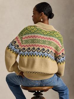 Polo Ralph Lauren Fair Isle Cotton Blend Fine V-Neck Sweater - view 2, Tan Multi