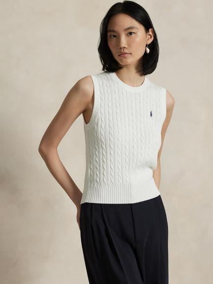Polo Ralph Lauren Cable-Knit Crew Neck Sweater Vest, White