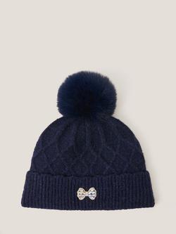 Monsoon Kids' Diamond Bow Pom Pom Beanie Hat, Navy, Navy