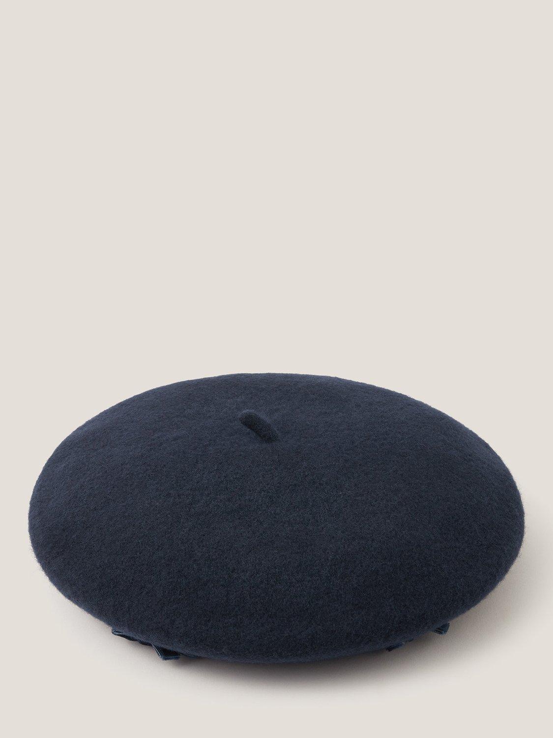 Product image 1 of 3, which shows Monsoon Kids' Bow Wool Beret, Navy, 6-13 years
