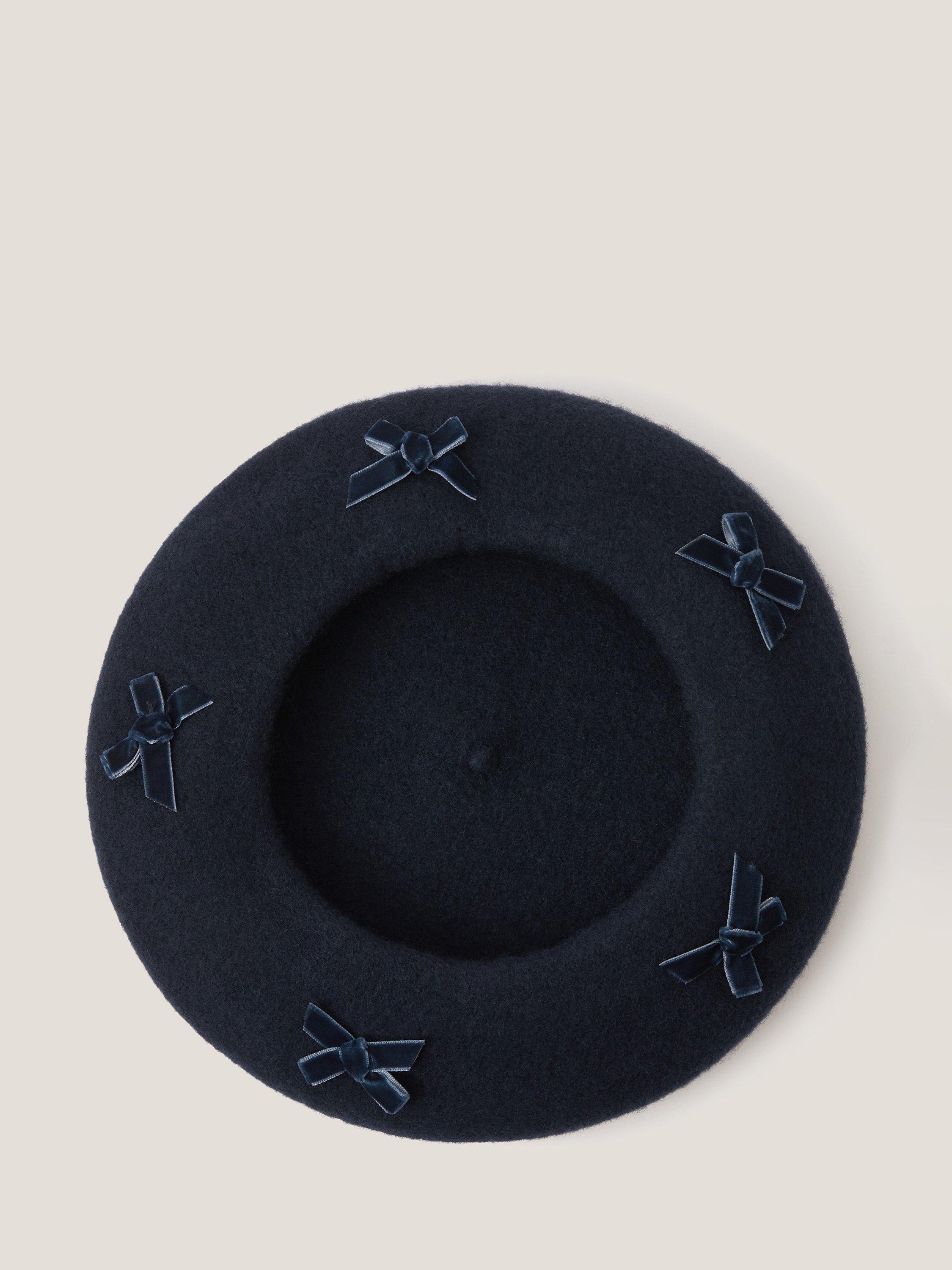 Product image 2 of 3, which shows Monsoon Kids' Bow Wool Beret, Navy, 6-13 years