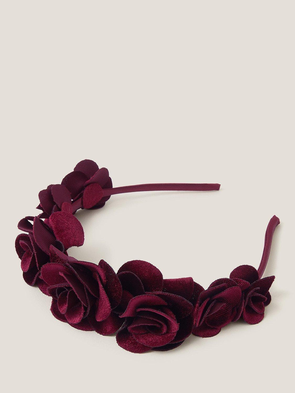 Monsoon Kids' Velvet Rose Headband, Burgundy - Main Image