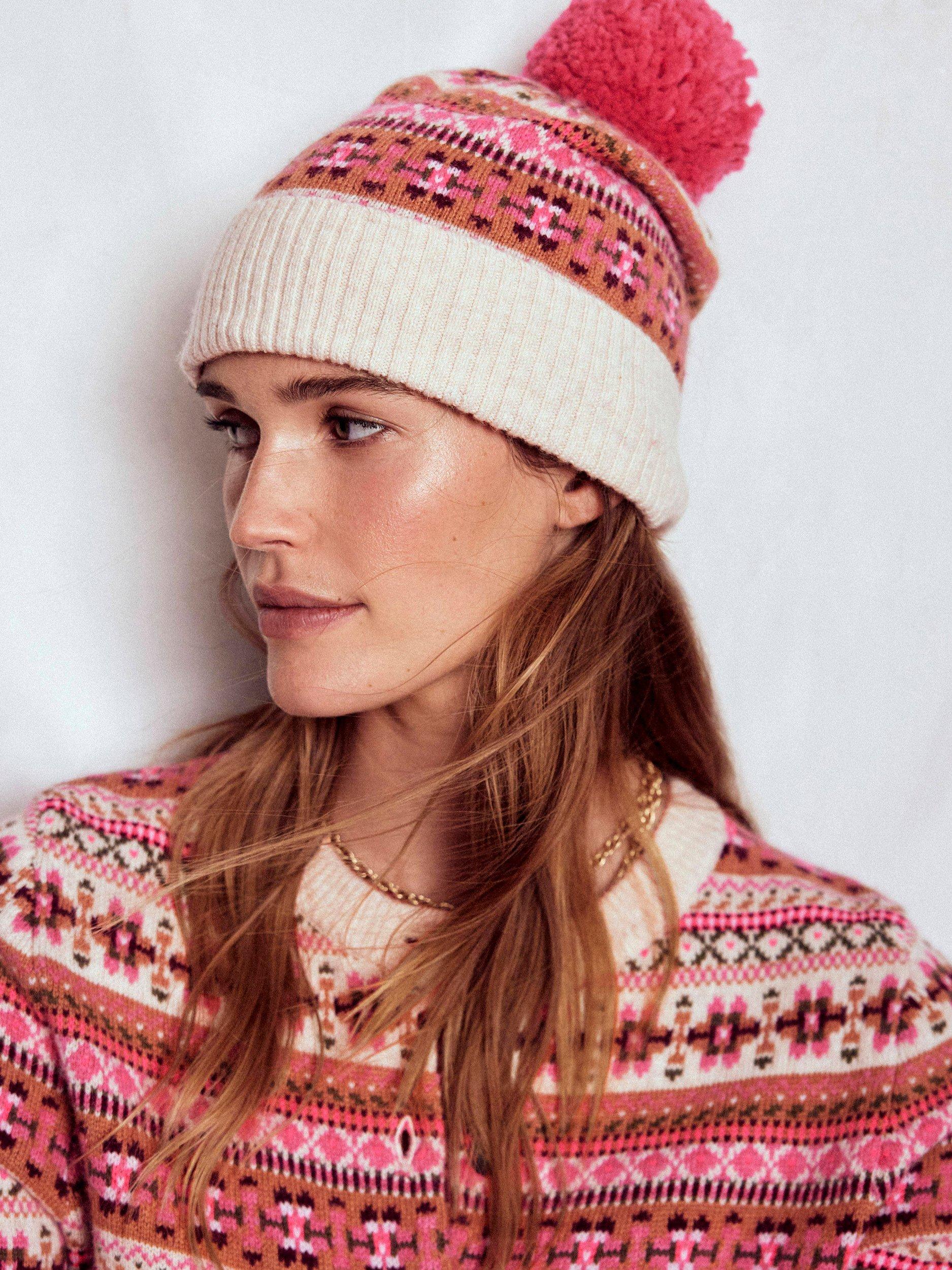 Product image 2 of 3, which shows Boden Edie Fair Isle Wool Blend Beanie, Pink, One Size