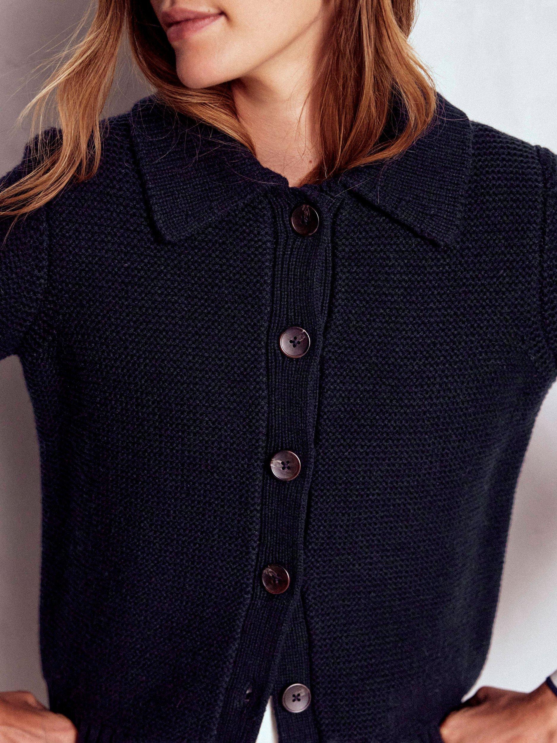 Product image 2 of 6, which shows Boden Wool Blend Collar Chunky Cardigan, Navy, 18