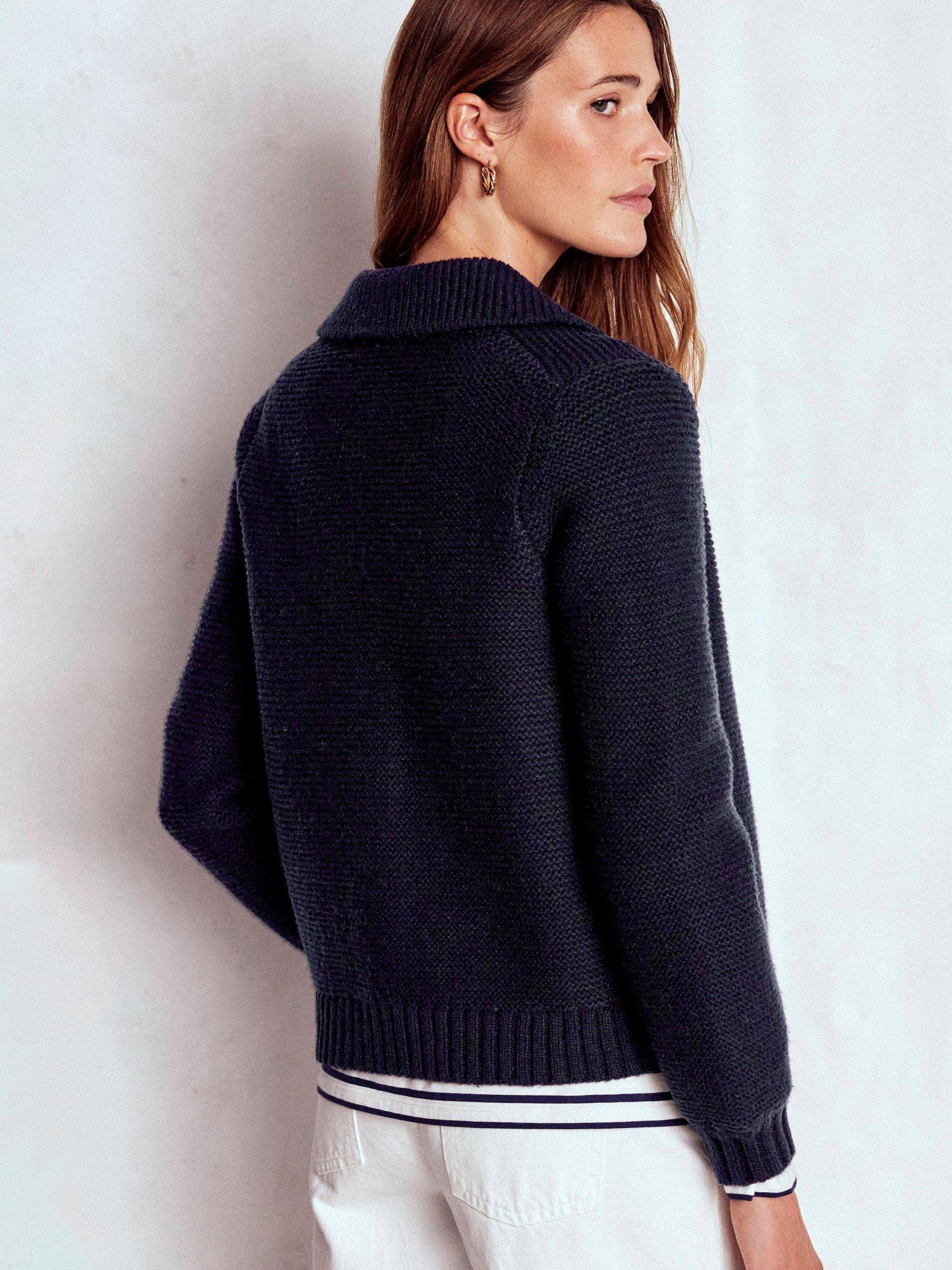 Product image 3 of 6, which shows Boden Wool Blend Collar Chunky Cardigan, Navy, 18