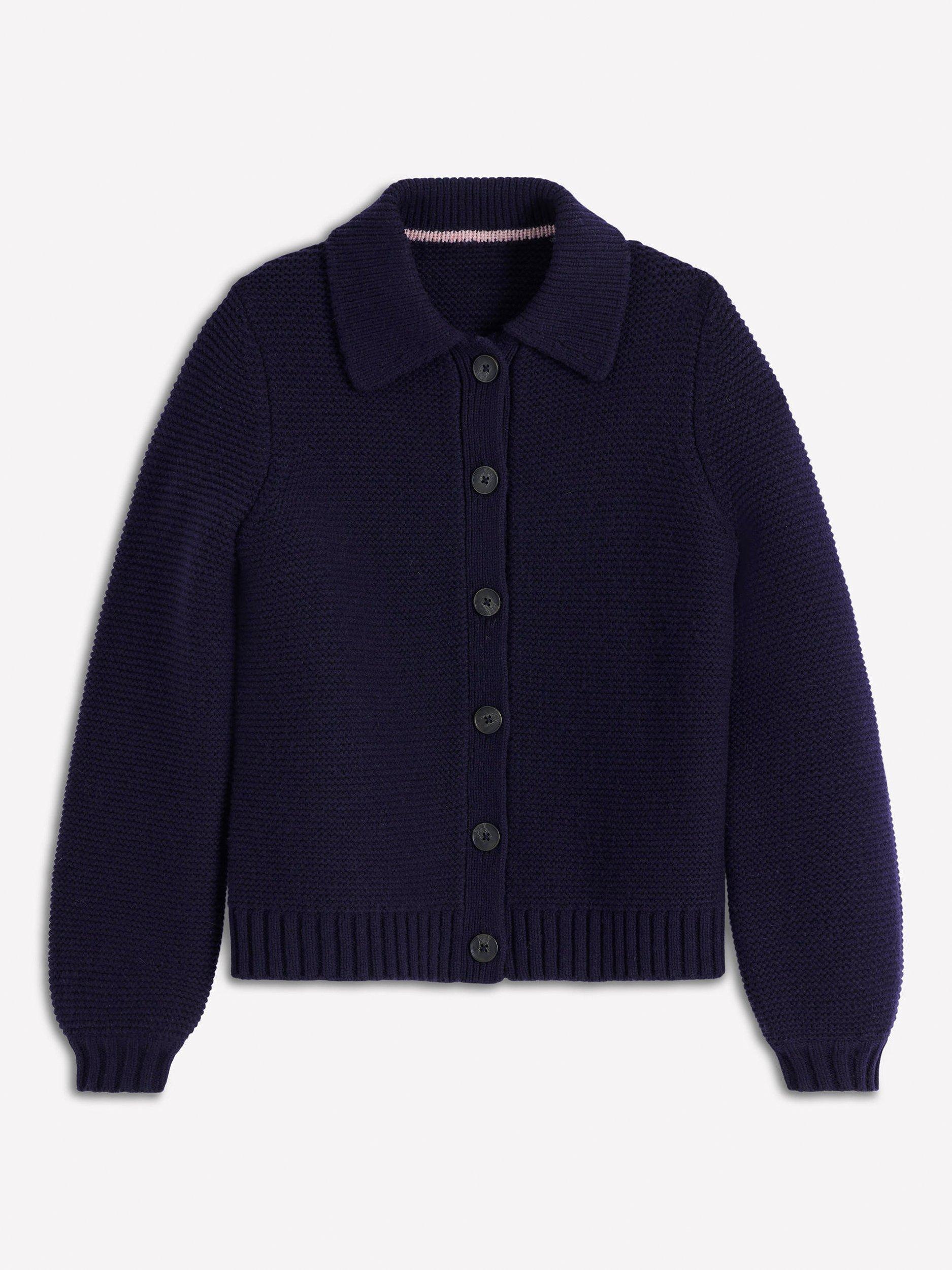 Product image 6 of 6, which shows Boden Wool Blend Collar Chunky Cardigan, Navy, 18