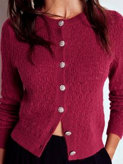 Boden Wool Blend Round Neck Cardigan - view 2, Ruby Red