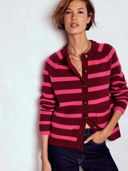 Boden Marion Stripe Pure Wool Cardigan, Umber/Brilliant Pink, Umber/Brilliant Pink