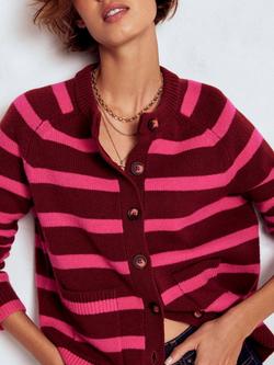 Boden Marion Stripe Pure Wool Cardigan, Umber/Brilliant Pink - view 2, Umber/Brilliant Pink