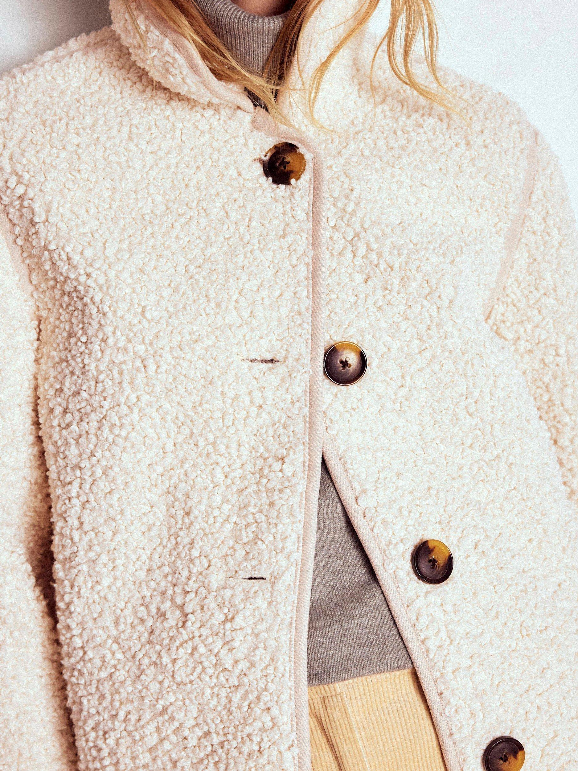 Product image 2 of 5, which shows Boden Borg Pile Curved Hem Jacket, Natural, 16