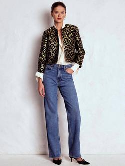 Boden Feminine Party Leopard Print Round Neck Cropped Blazer, Multi