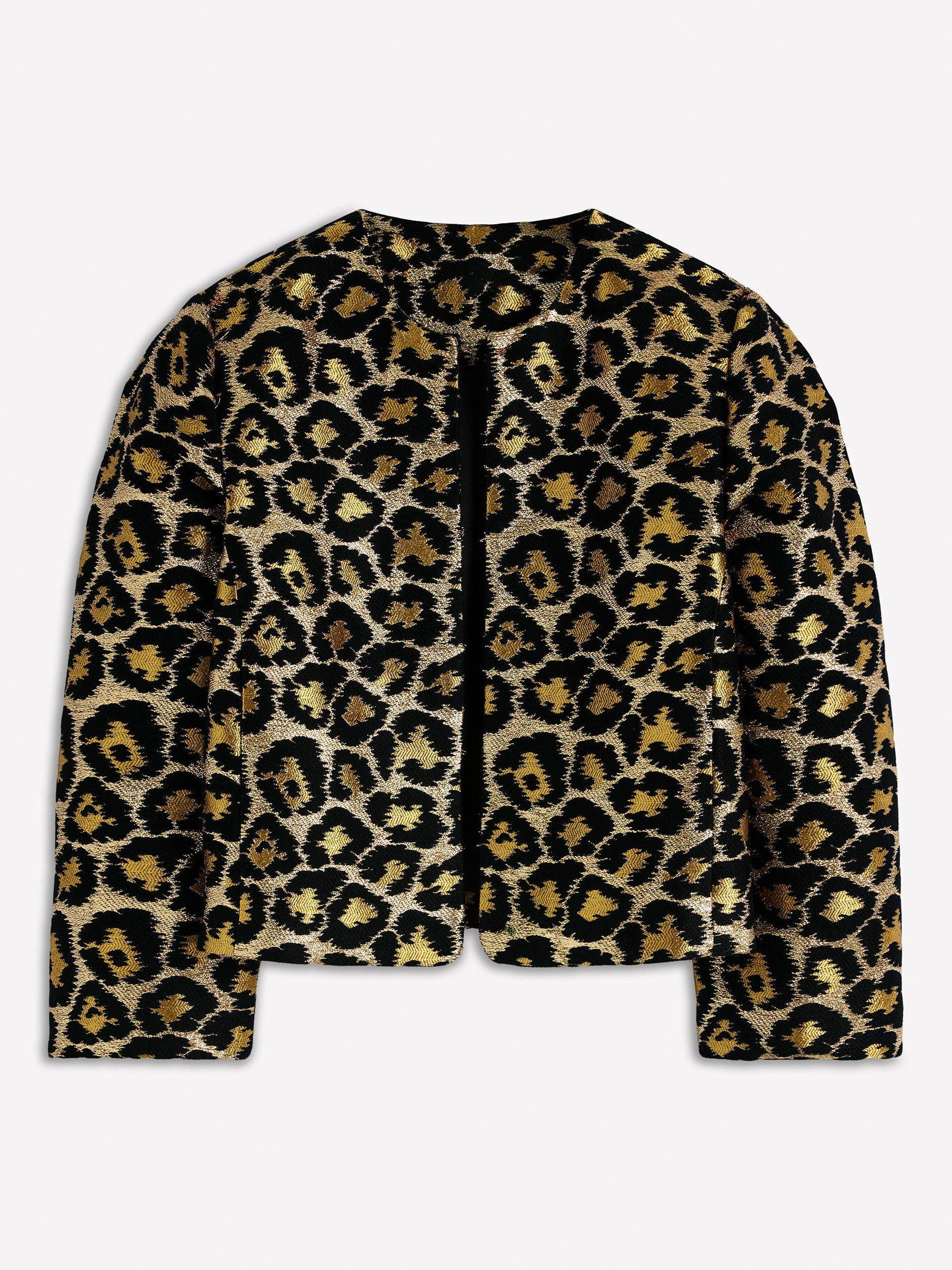 Product image 7 of 7, which shows Boden Feminine Party Leopard Print Round Neck Cropped Blazer, Multi, 8