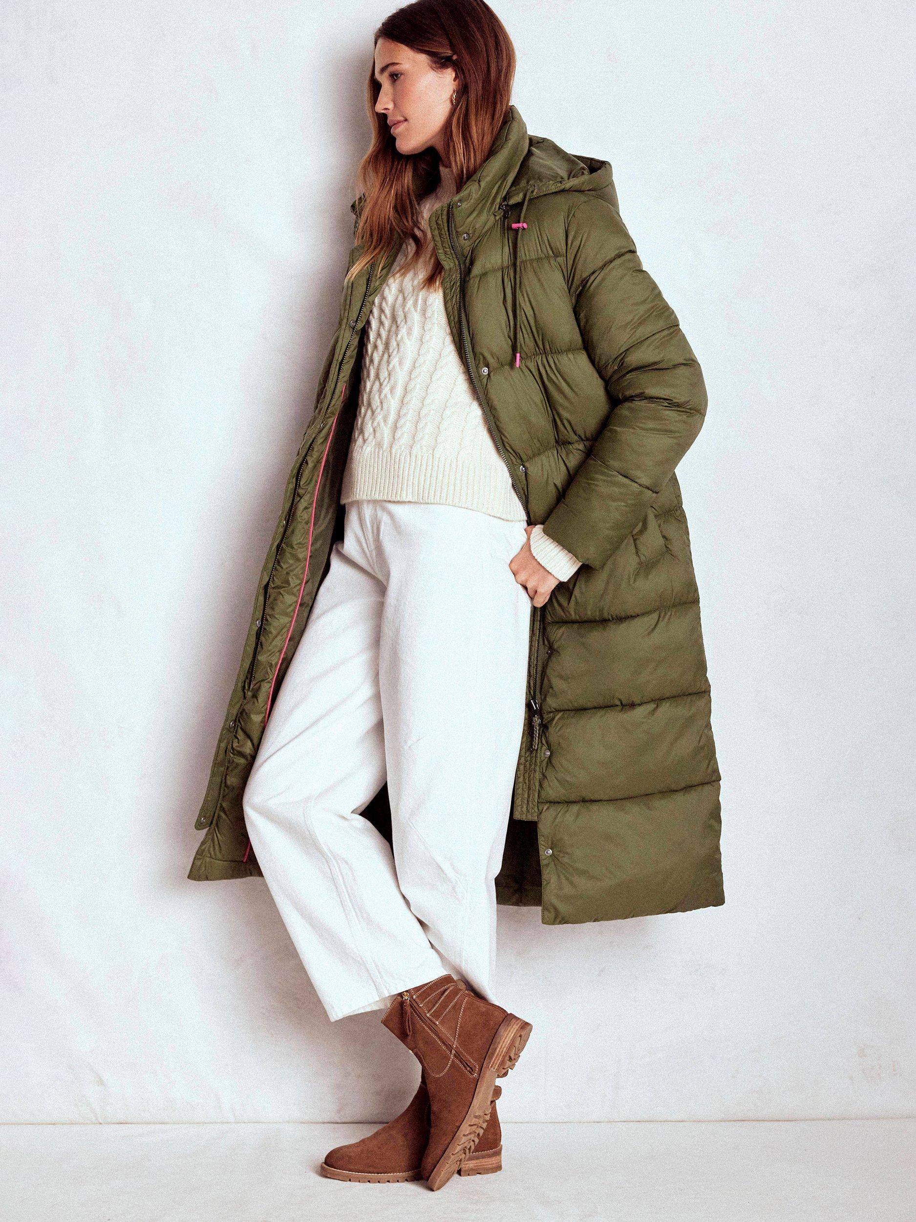 Product image 2 of 6, which shows Boden Longline Padded Hooded Puffer Coat, Woodland Green, 8