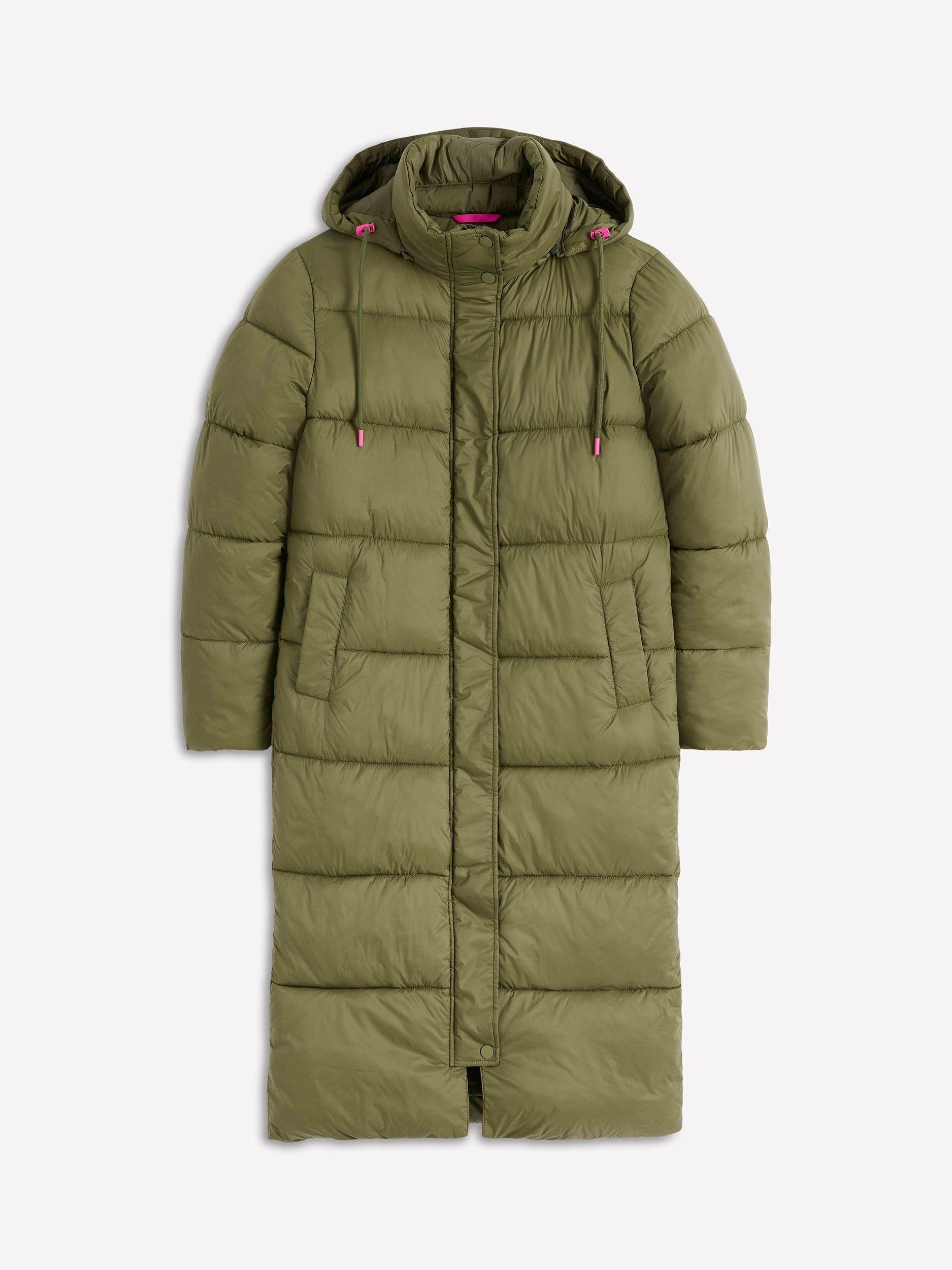 Product image 6 of 6, which shows Boden Longline Padded Hooded Puffer Coat, Woodland Green, 8
