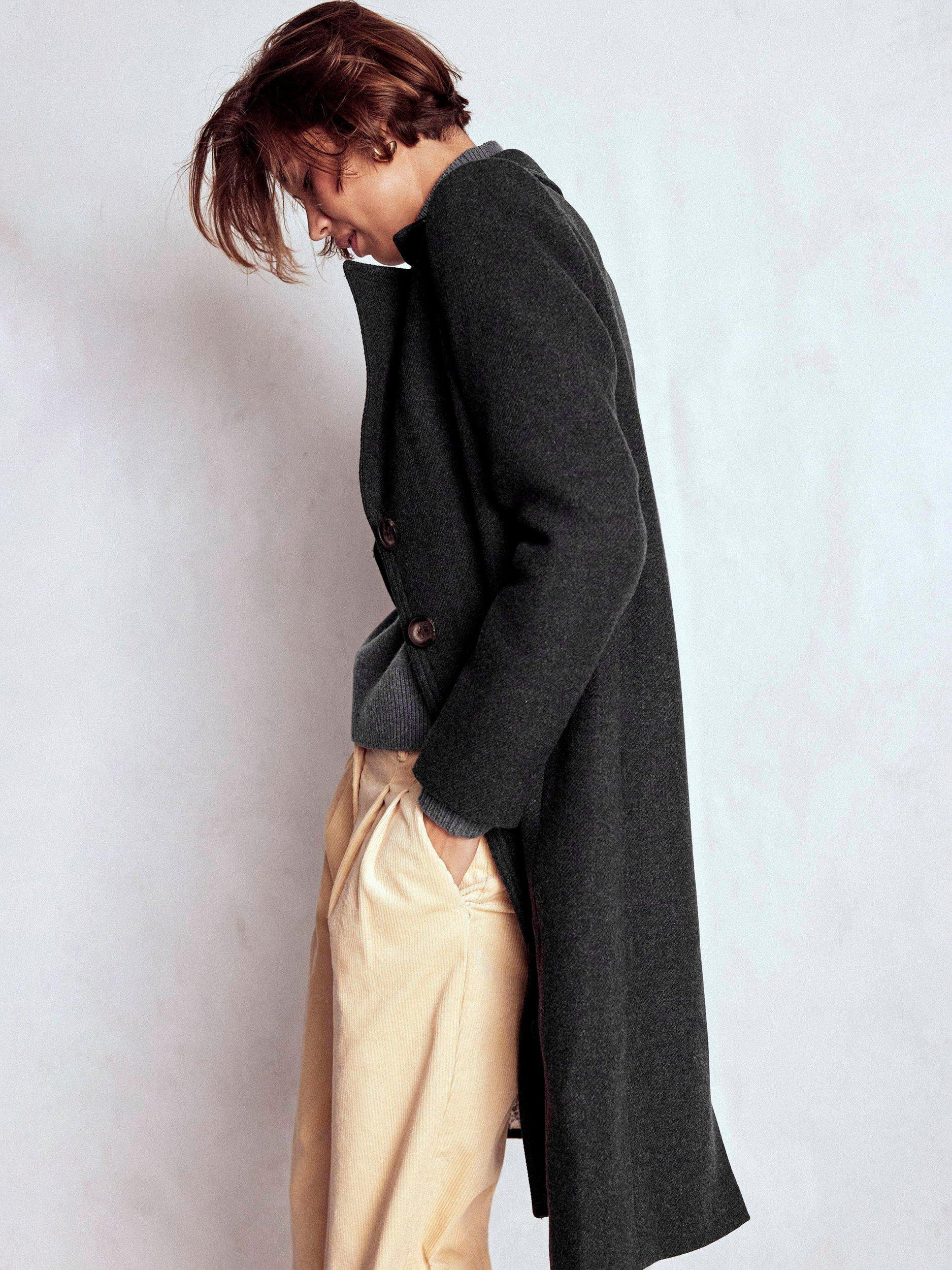 Product image 4 of 6, which shows Boden Newport Wool Rich Coat, Charcoal Marl, 8