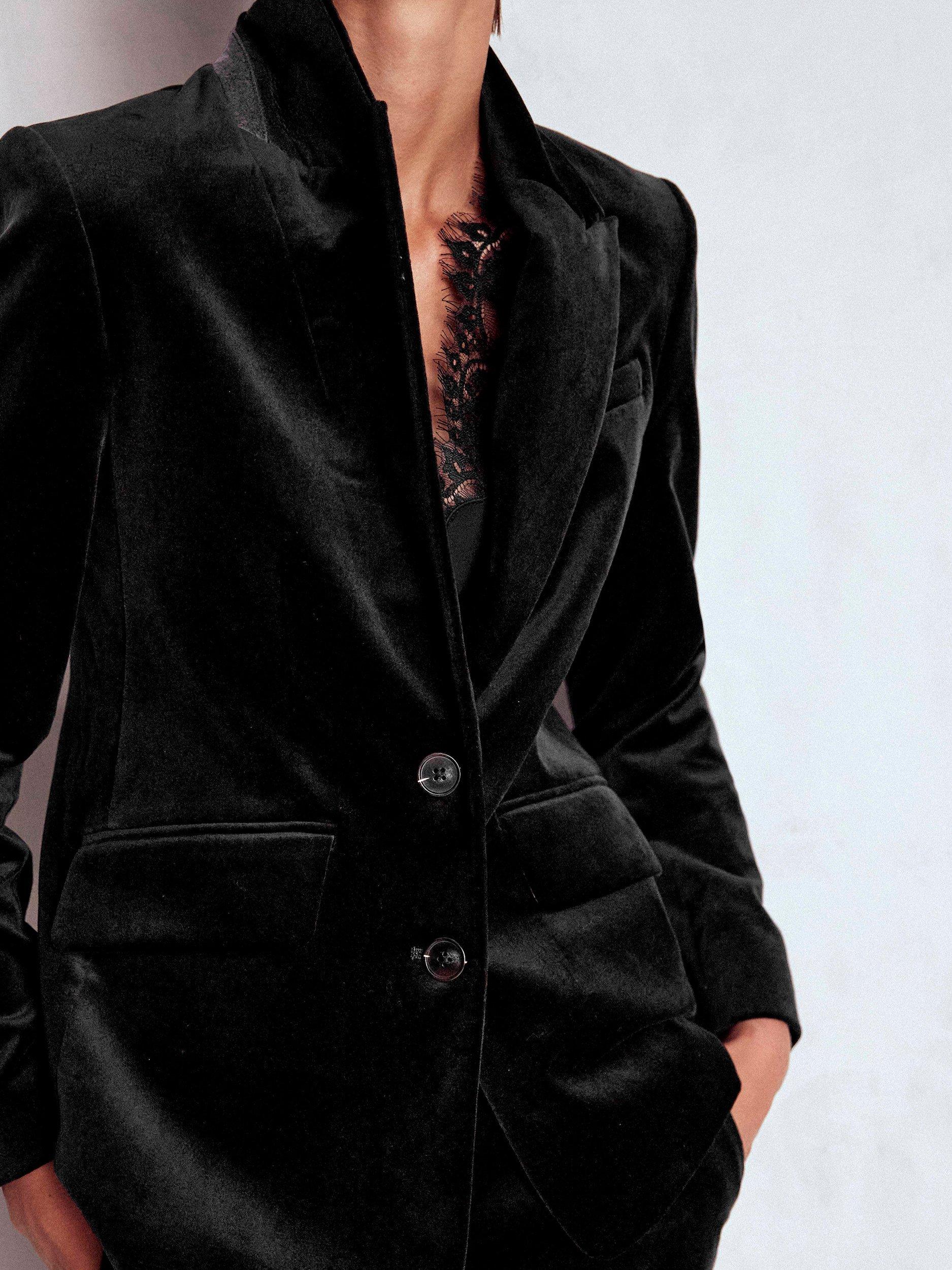 Product image 2 of 6, which shows Boden Stamford Velvet Blazer, Black, 12