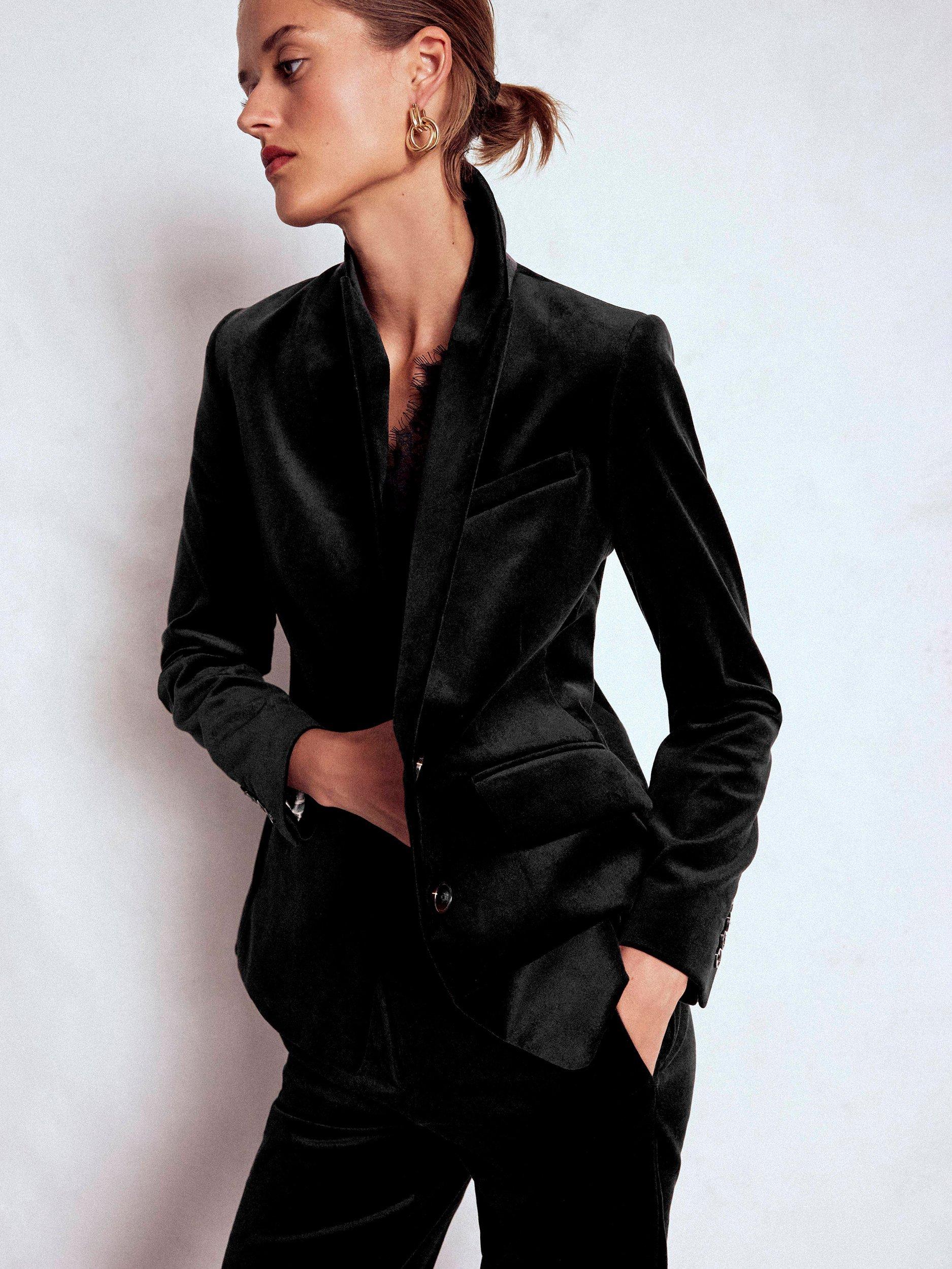 Product image 4 of 6, which shows Boden Stamford Velvet Blazer, Black, 12