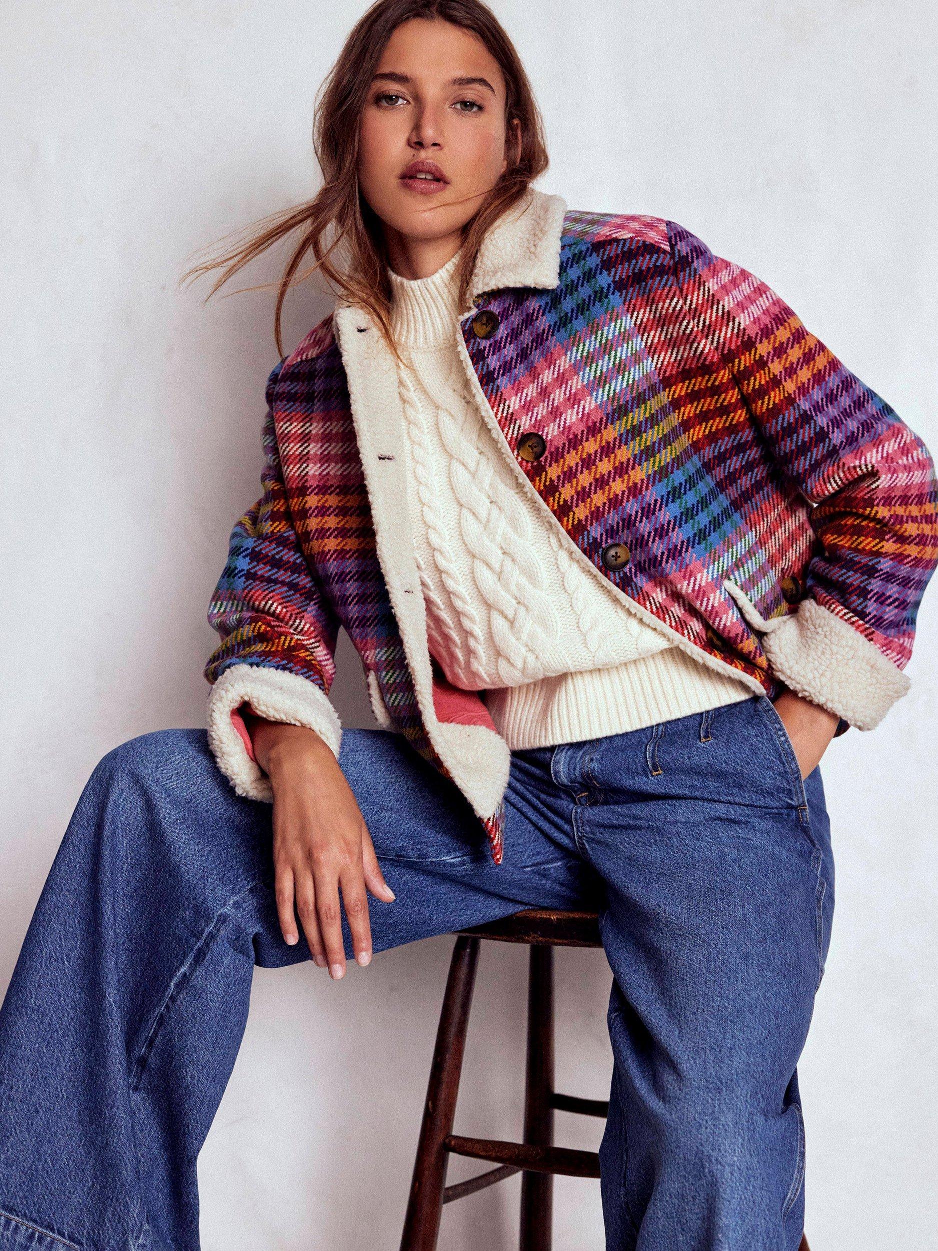 Product image 2 of 6, which shows Boden Stirling Check Wool Blend Jacket, Rainbow, 8