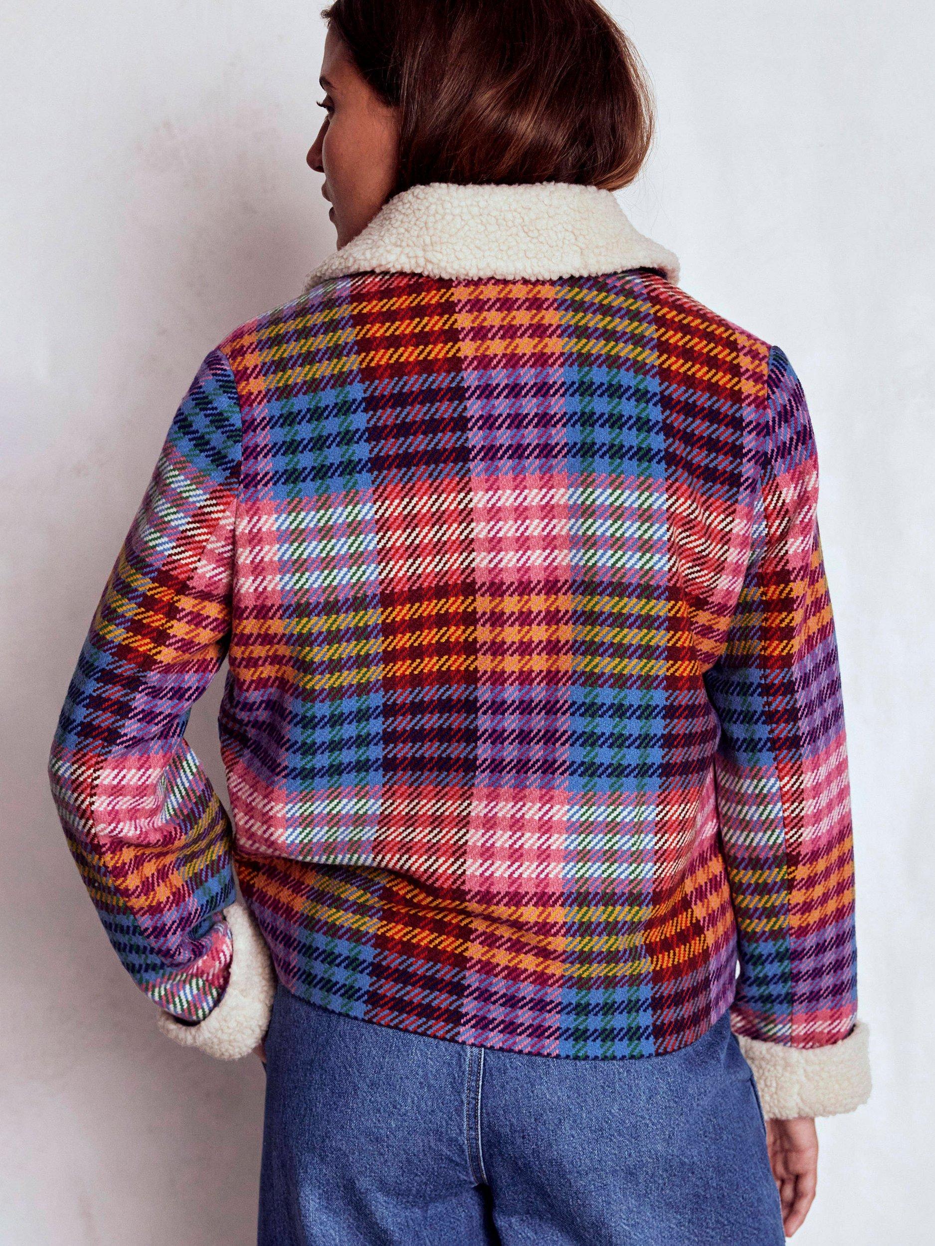 Product image 4 of 6, which shows Boden Stirling Check Wool Blend Jacket, Rainbow, 8