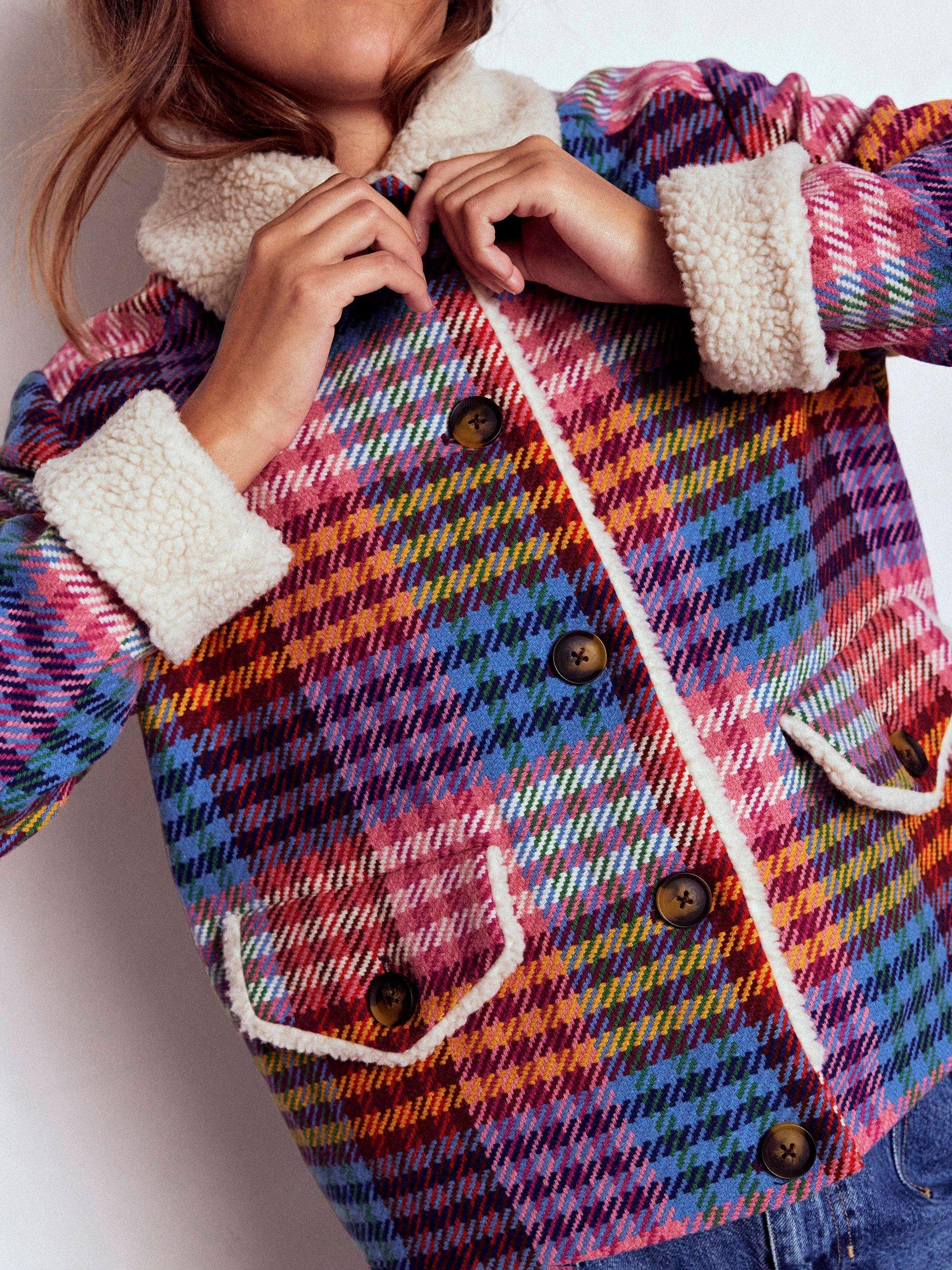 Product image 5 of 6, which shows Boden Stirling Check Wool Blend Jacket, Rainbow, 8