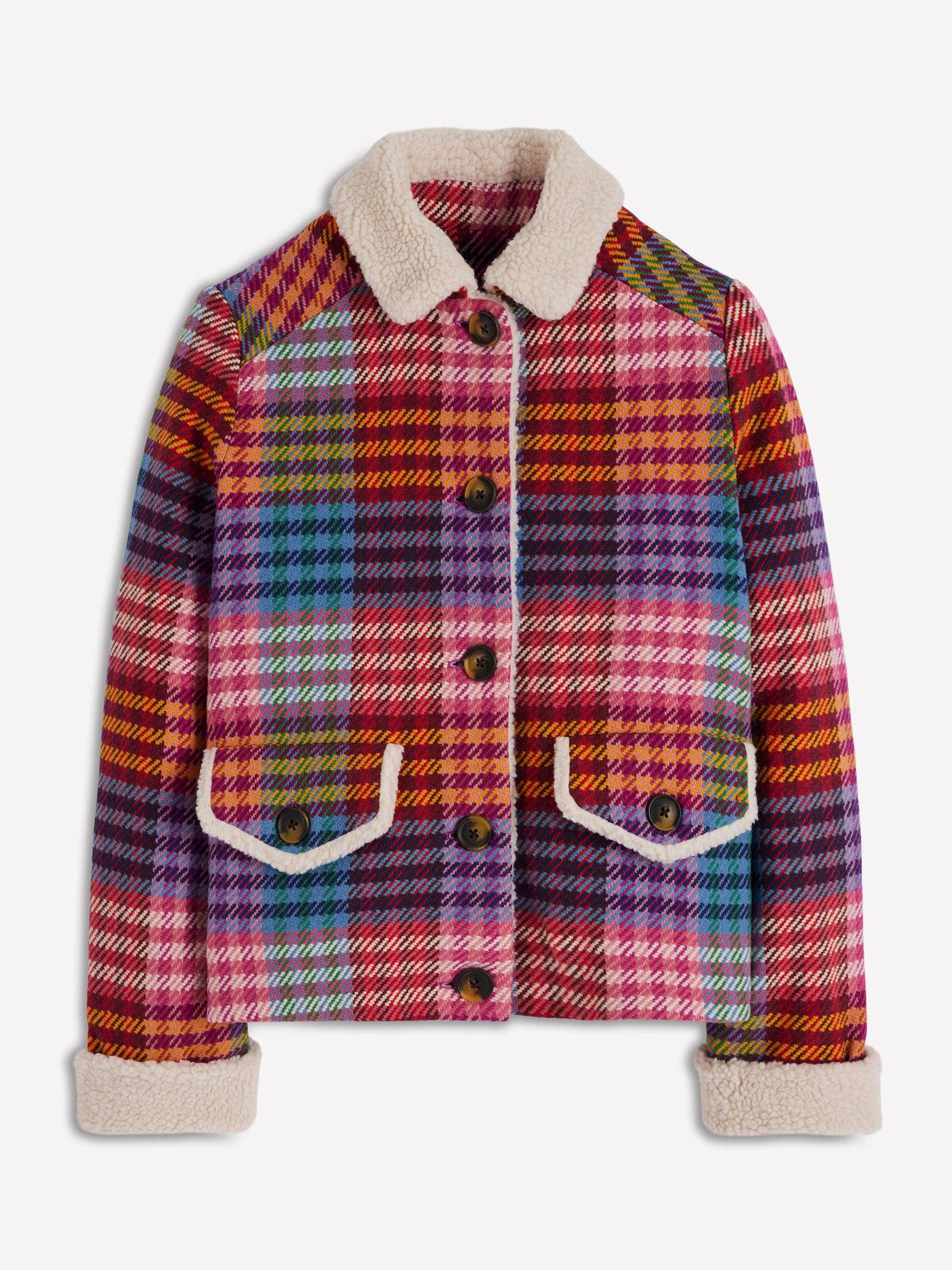 Product image 6 of 6, which shows Boden Stirling Check Wool Blend Jacket, Rainbow, 8