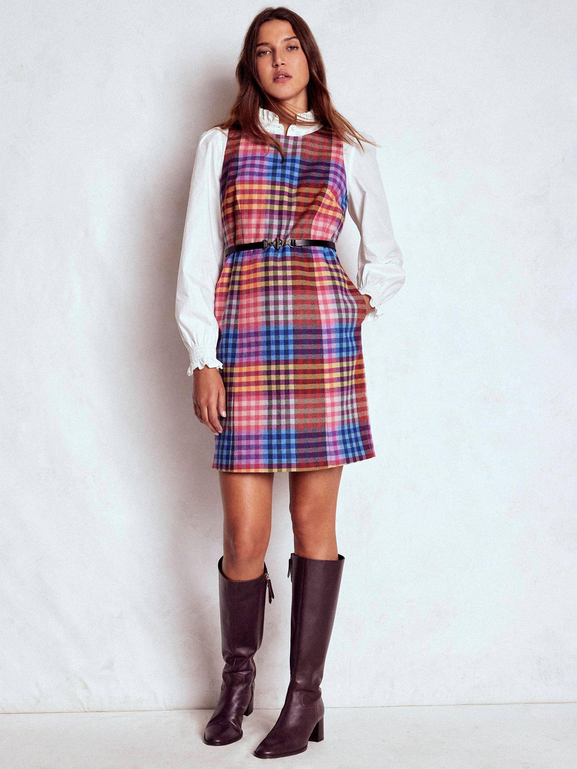 Product image 4 of 5, which shows Boden Annie Check Wool Rich Shift Dress, Multi, 10