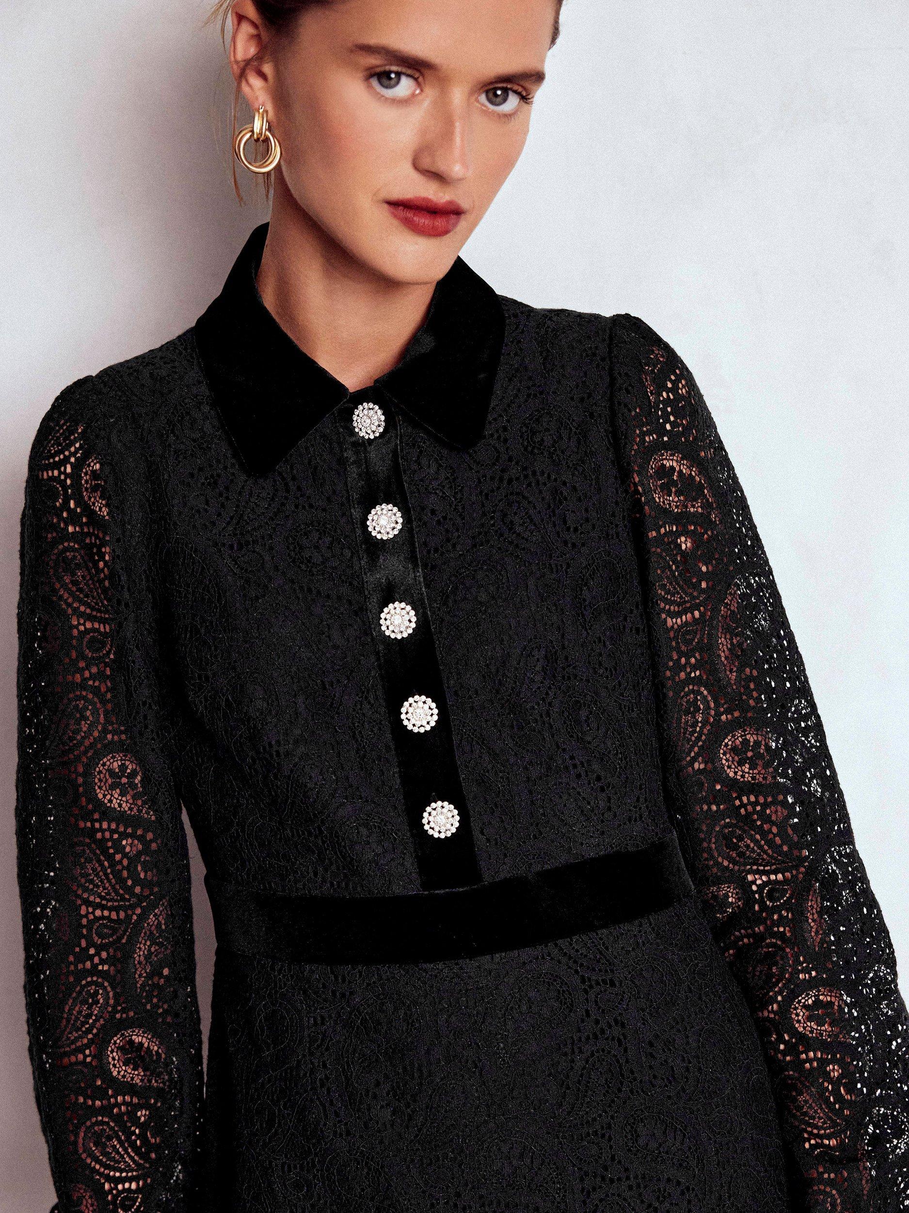 Product image 2 of 5, which shows Boden Collar Button Lace Dress, Black, 18