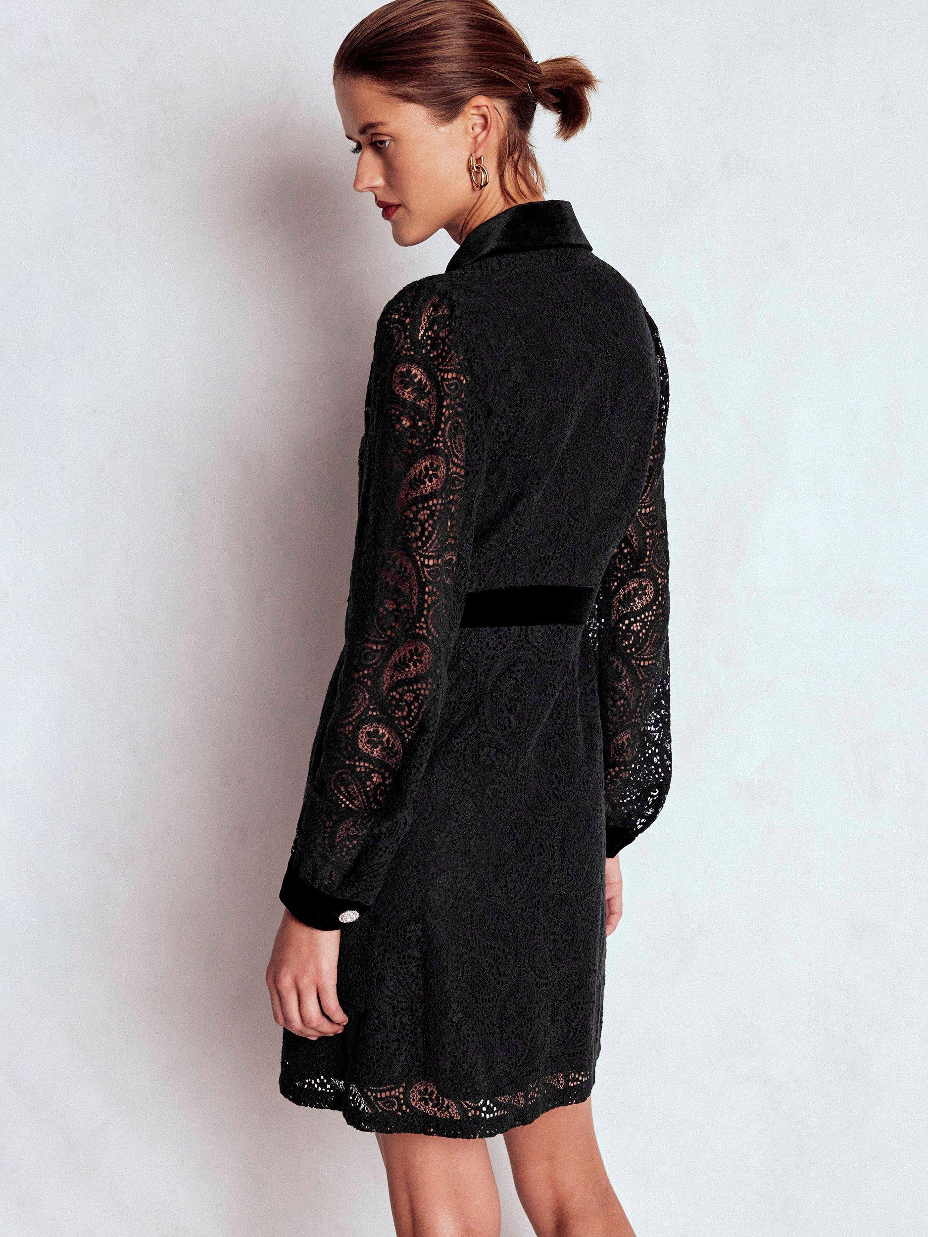 Product image 3 of 5, which shows Boden Collar Button Lace Dress, Black, 18