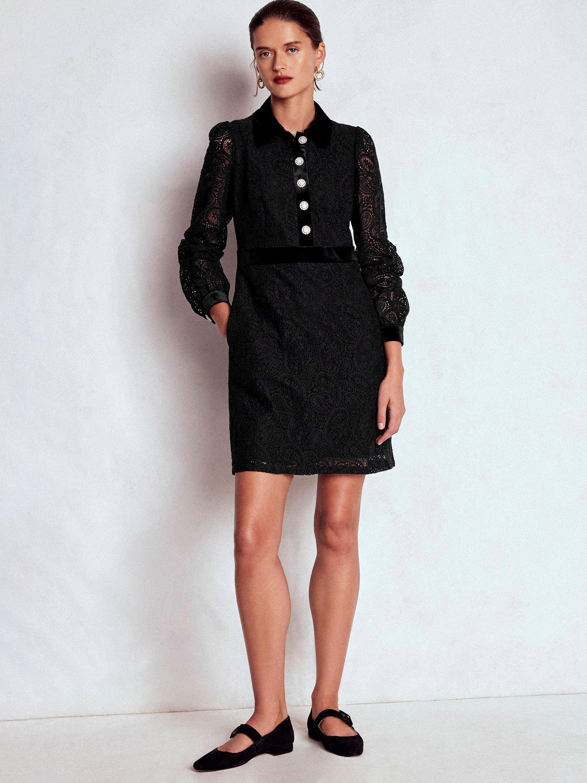 Product image 4 of 5, which shows Boden Collar Button Lace Dress, Black, 18