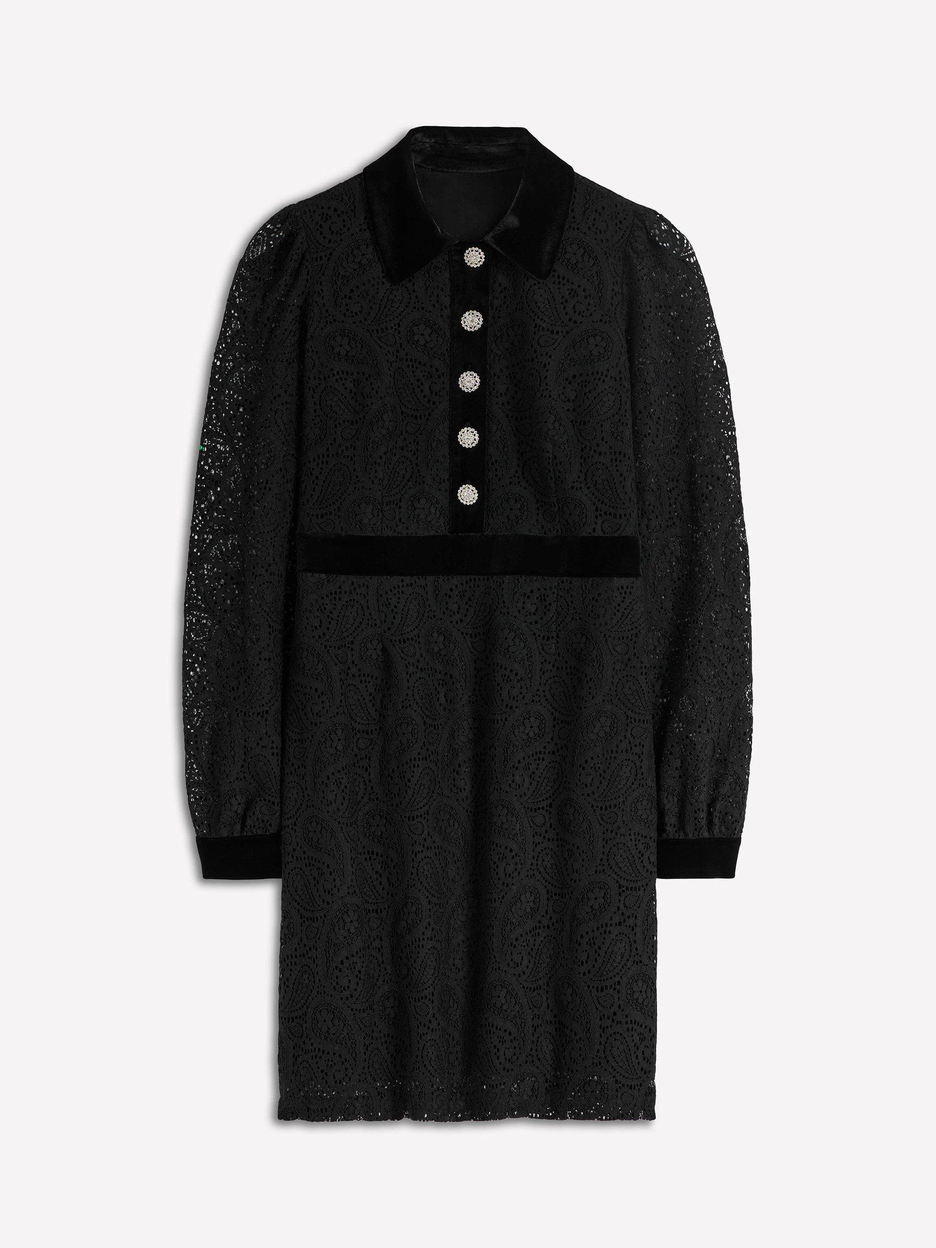 Product image 5 of 5, which shows Boden Collar Button Lace Dress, Black, 18