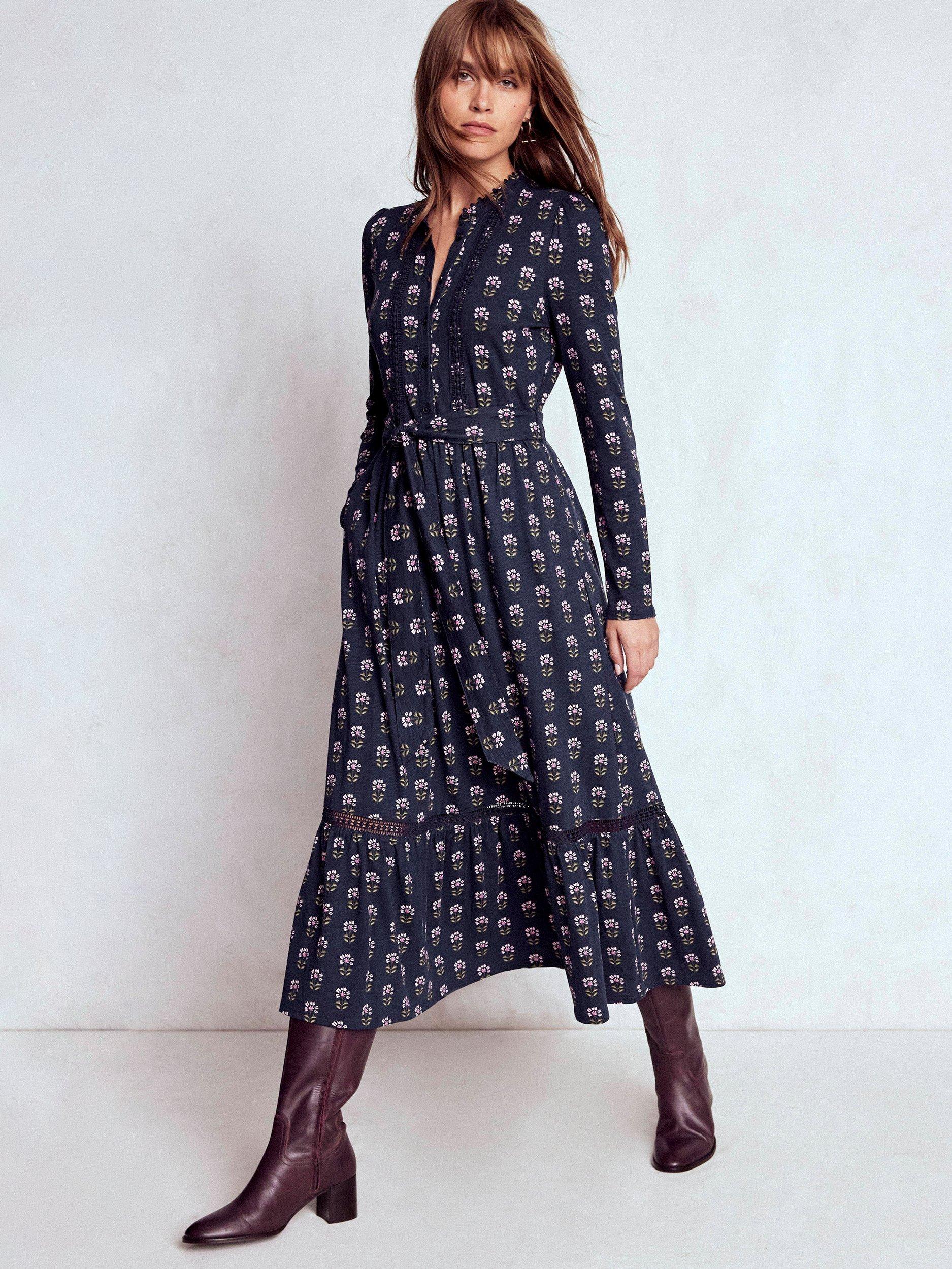 Boden Edwina Midi Floral Print Jersey Dress