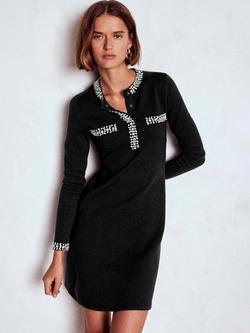 Boden Embellished Knit Round Neck Mini Dress, Black