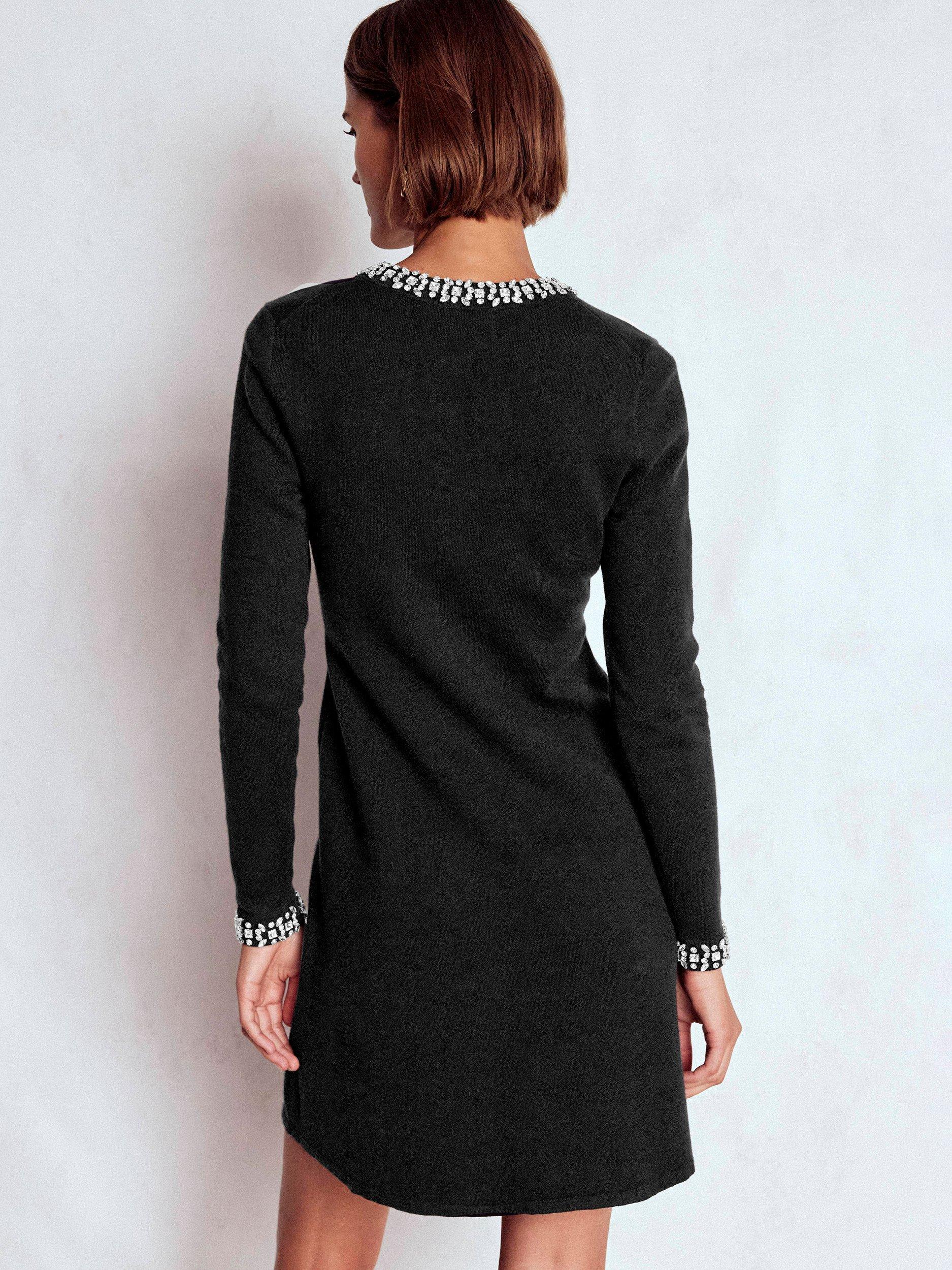 Product image 3 of 6, which shows Boden Embellished Knit Round Neck Mini Dress, Black, 8