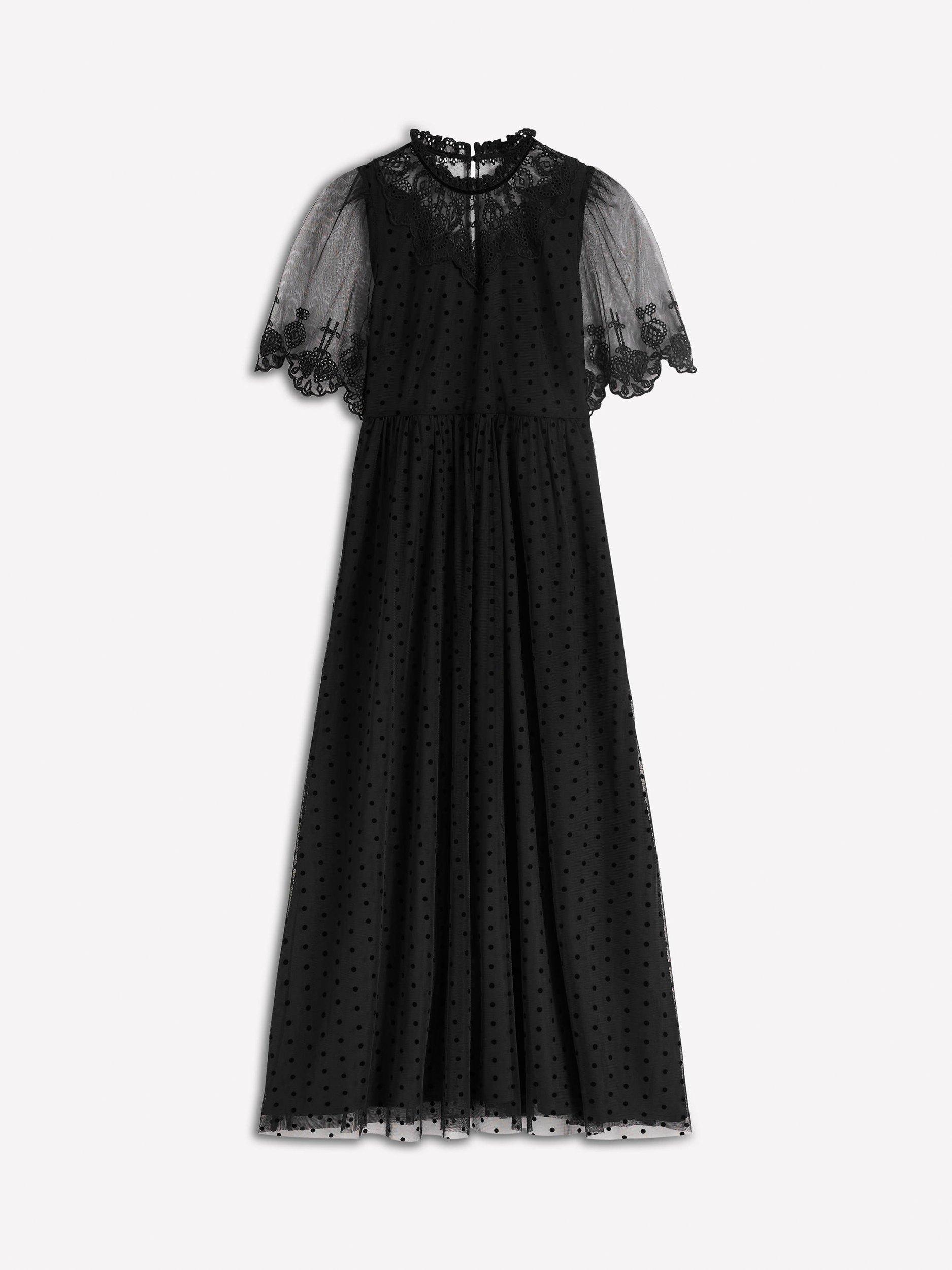 Product image 7 of 7, which shows Boden Embroidered Texture Round Neck Flared Midi Dress, Black, 12