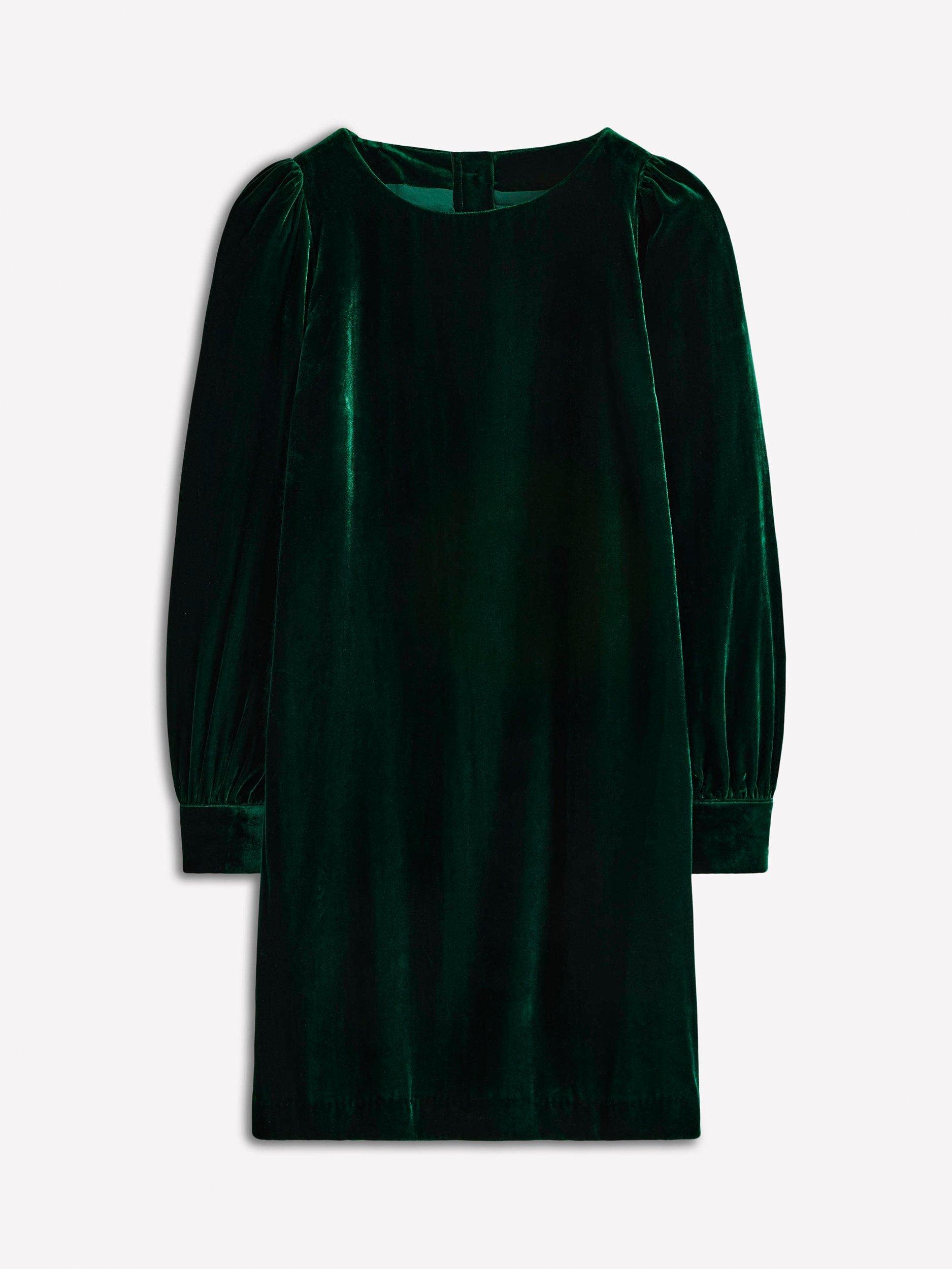 Product image 6 of 6, which shows Boden Estella Round Neck Velvet Mini Dress , Emerald Night, 8