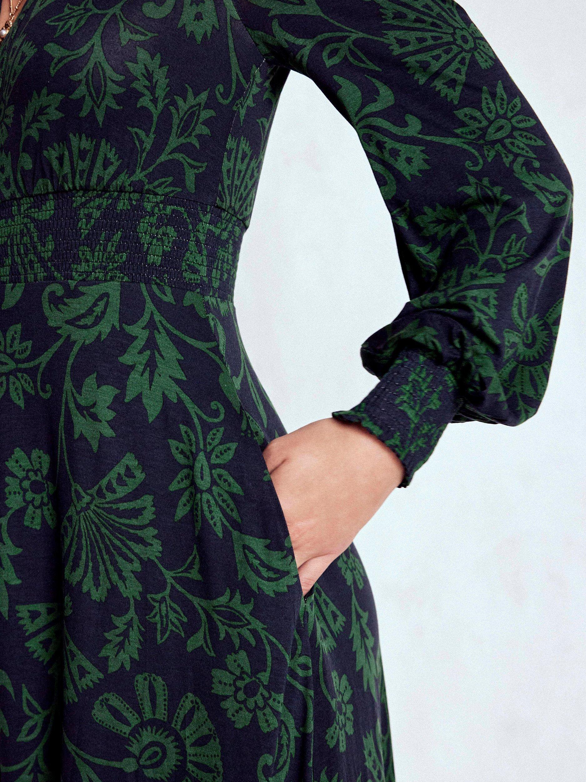 Boden Ivy Floral Smocked Midi Dress, Navy/Multi