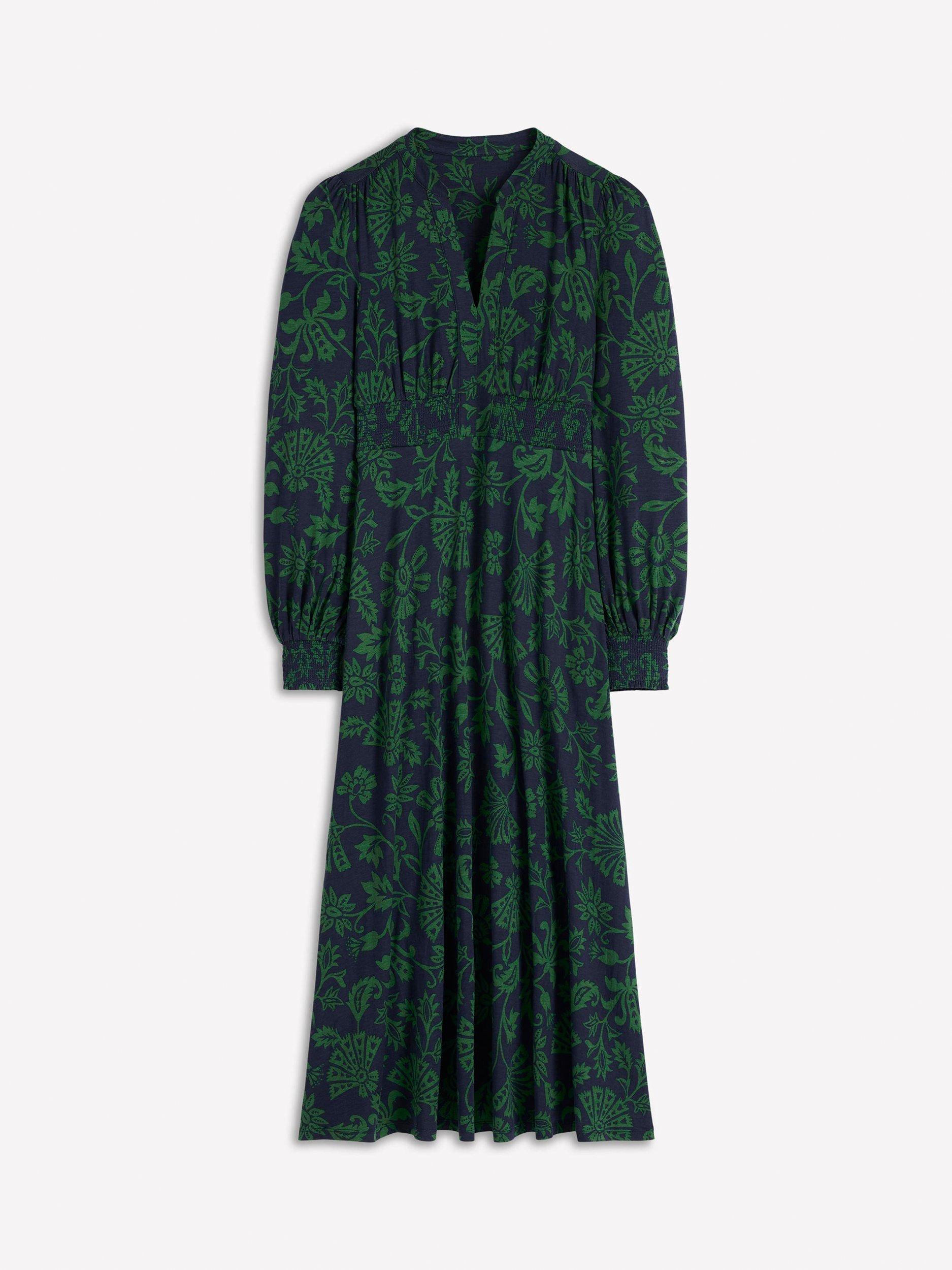 Boden Ivy Floral Smocked Midi Dress, Navy/Multi