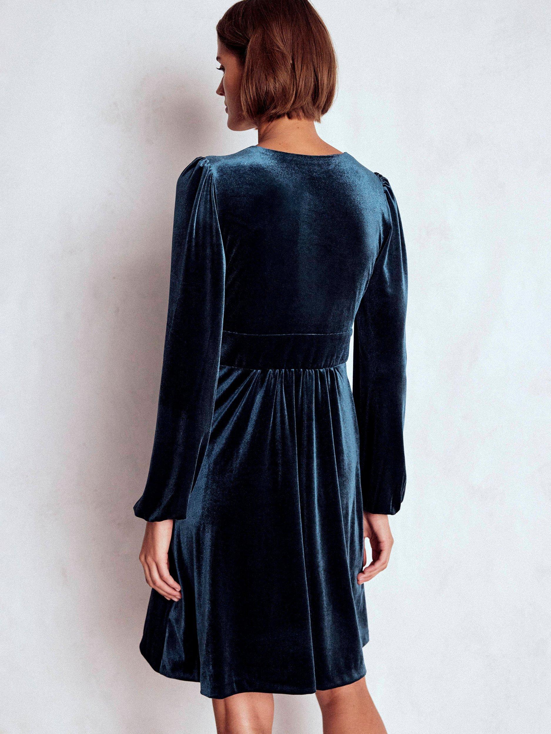 Product image 4 of 5, which shows Boden Jocelyn Velvet Mini Dress, Midnight Ocean, 10