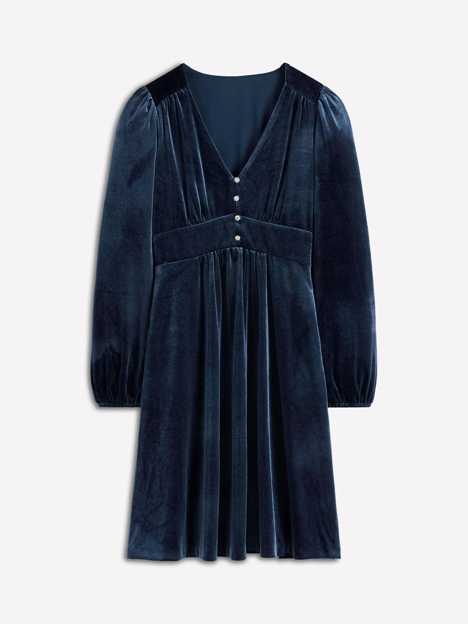 Product image 5 of 5, which shows Boden Jocelyn Velvet Mini Dress, Midnight Ocean, 10