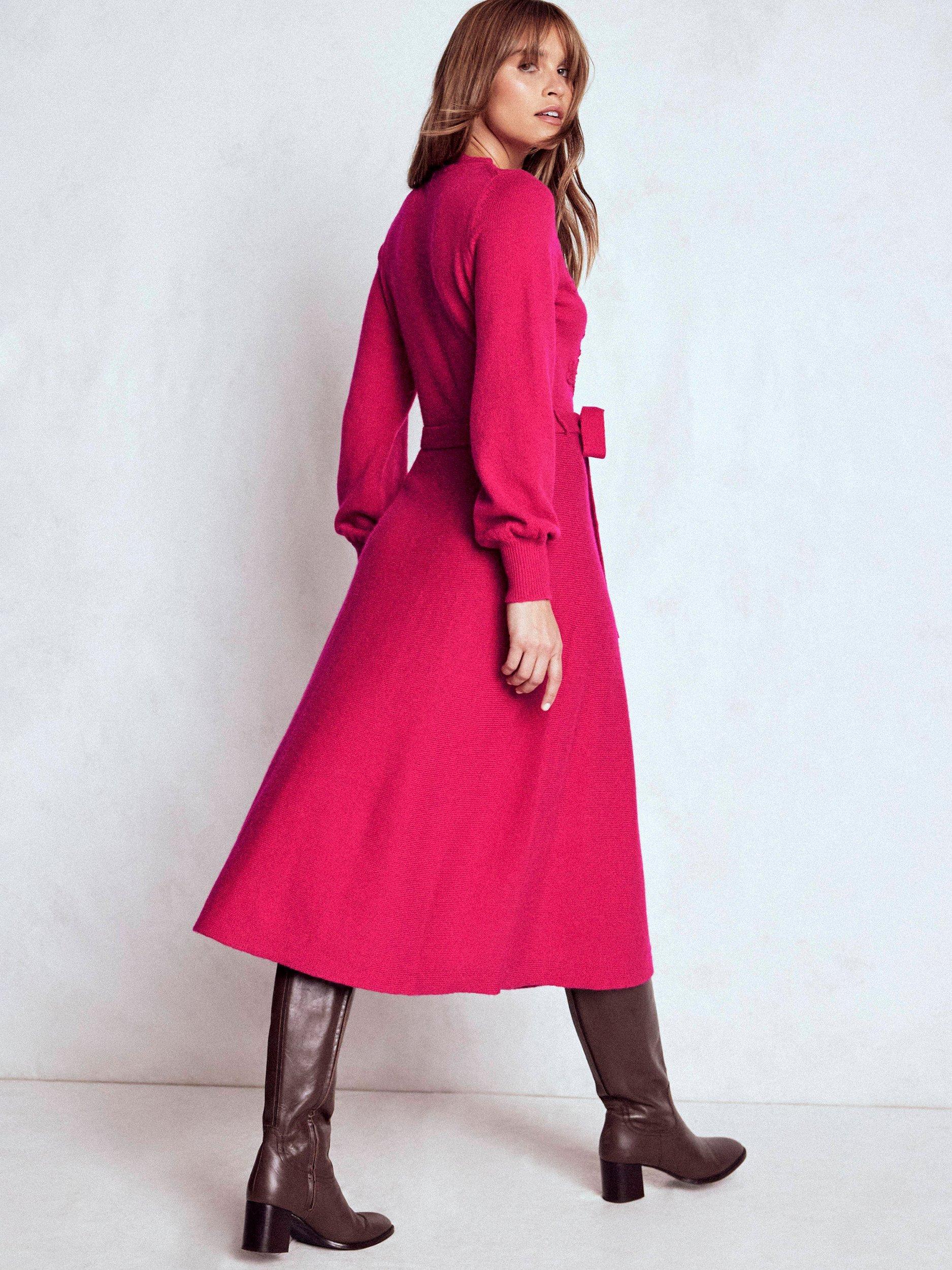Product image 4 of 7, which shows Boden Lace Insert Wool Blend Knitted Midi Dress, Vibrant Pink, 8