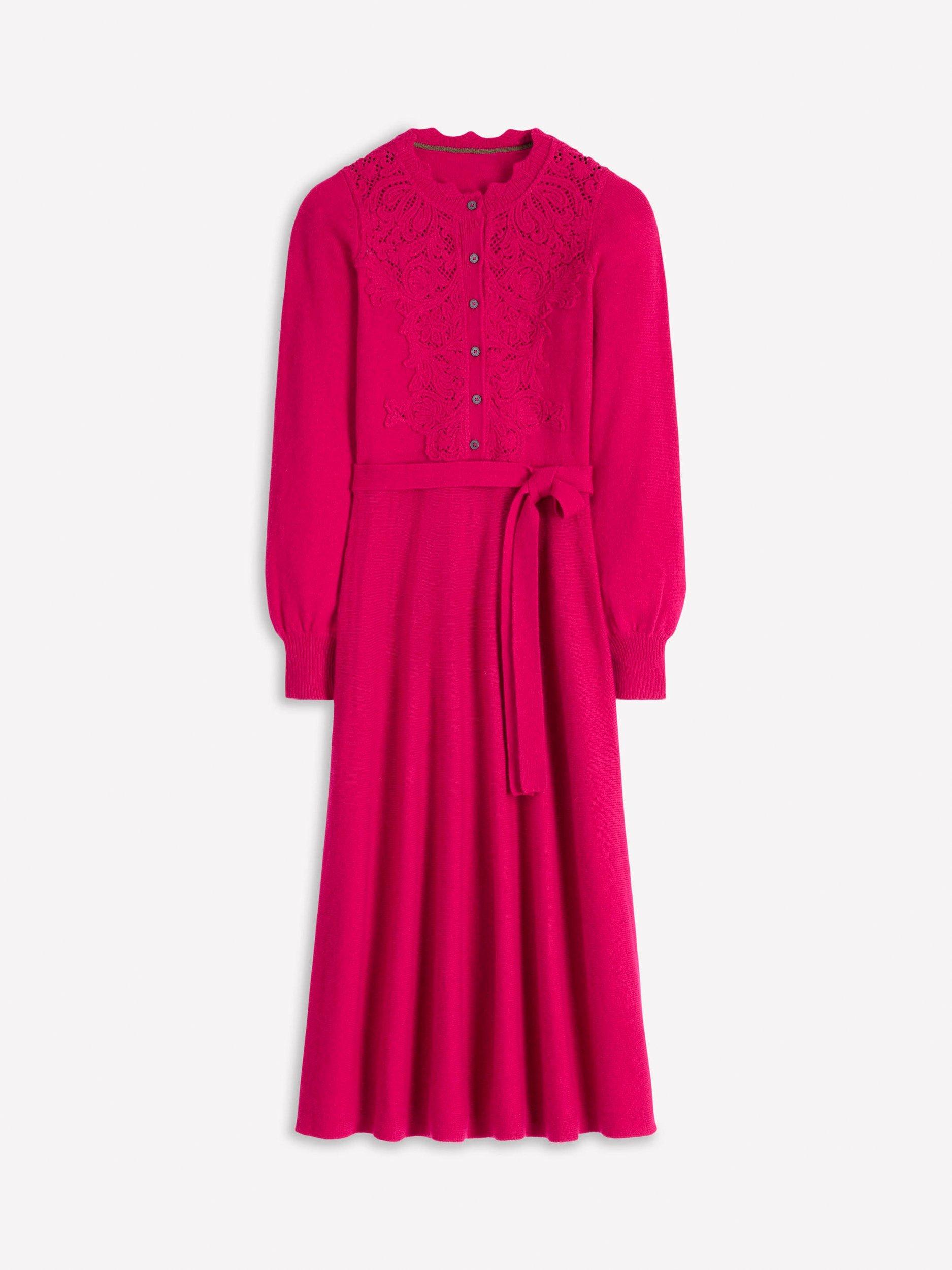 Product image 7 of 7, which shows Boden Lace Insert Wool Blend Knitted Midi Dress, Vibrant Pink, 8