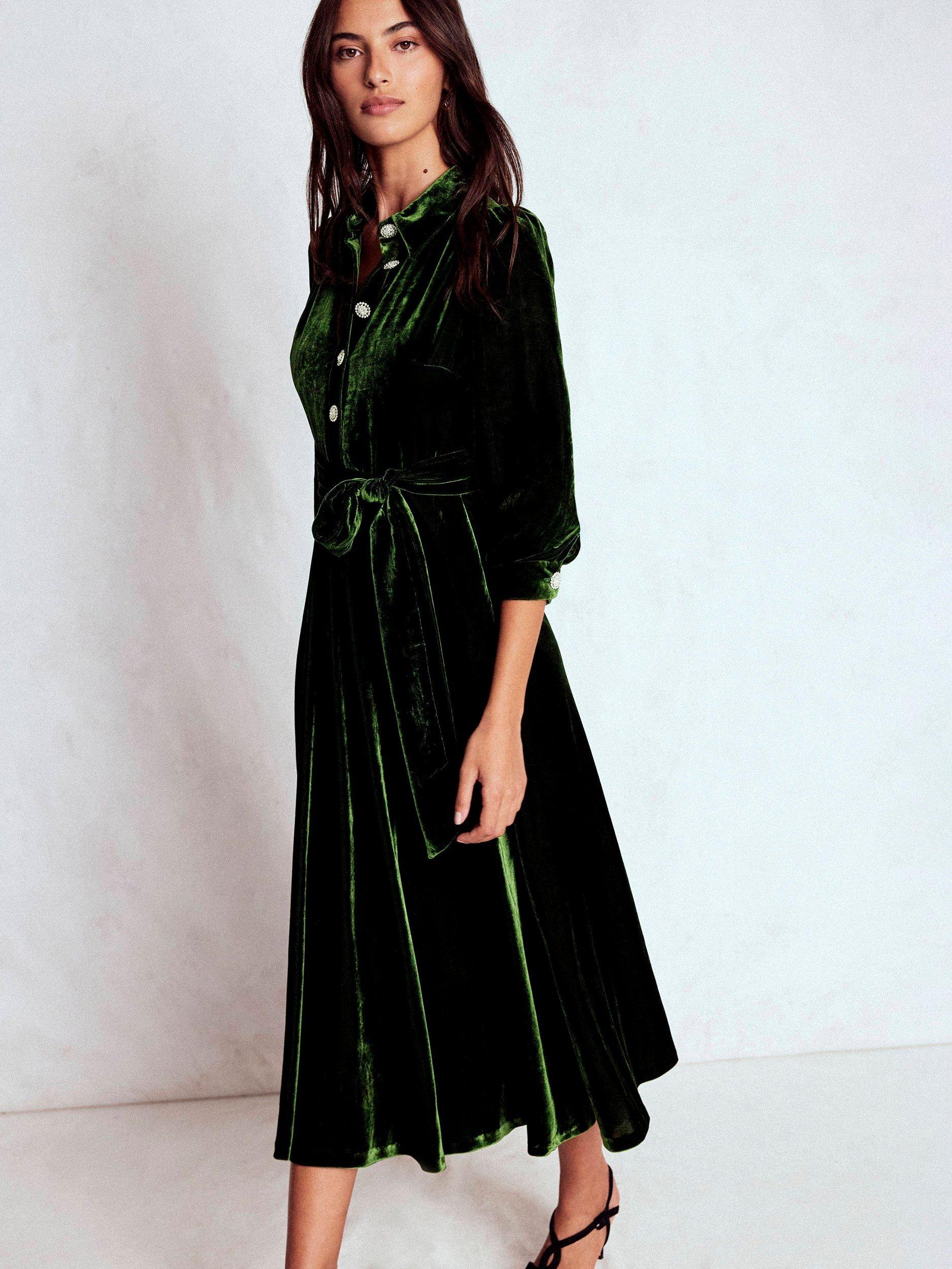 velvet midi dress green Boden Women's Tilda Velvet Midi Dress in Green main image 0