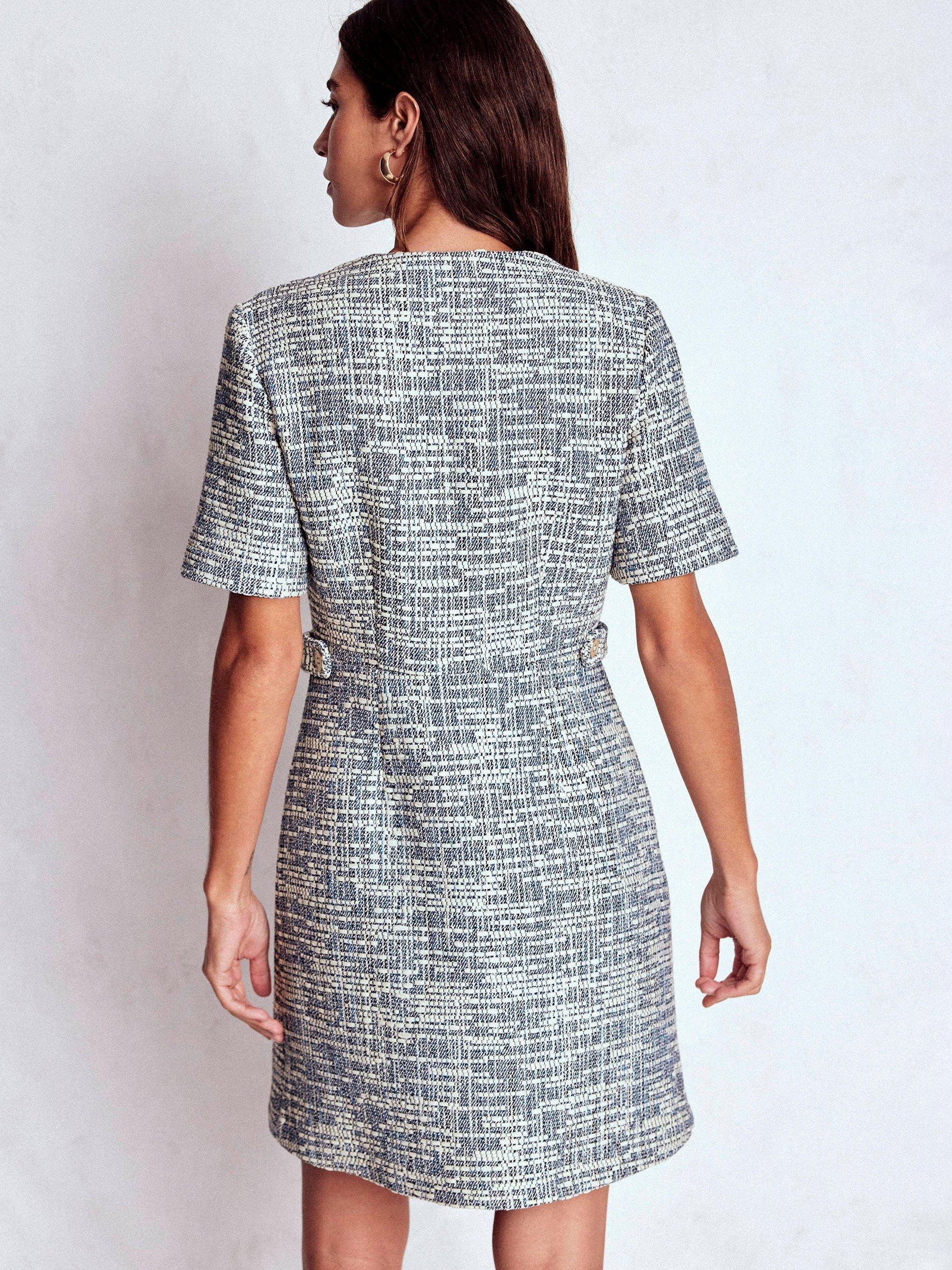 Product image 4 of 5, which shows Boden Textured Tab Shift Dress, Blue/White, 8