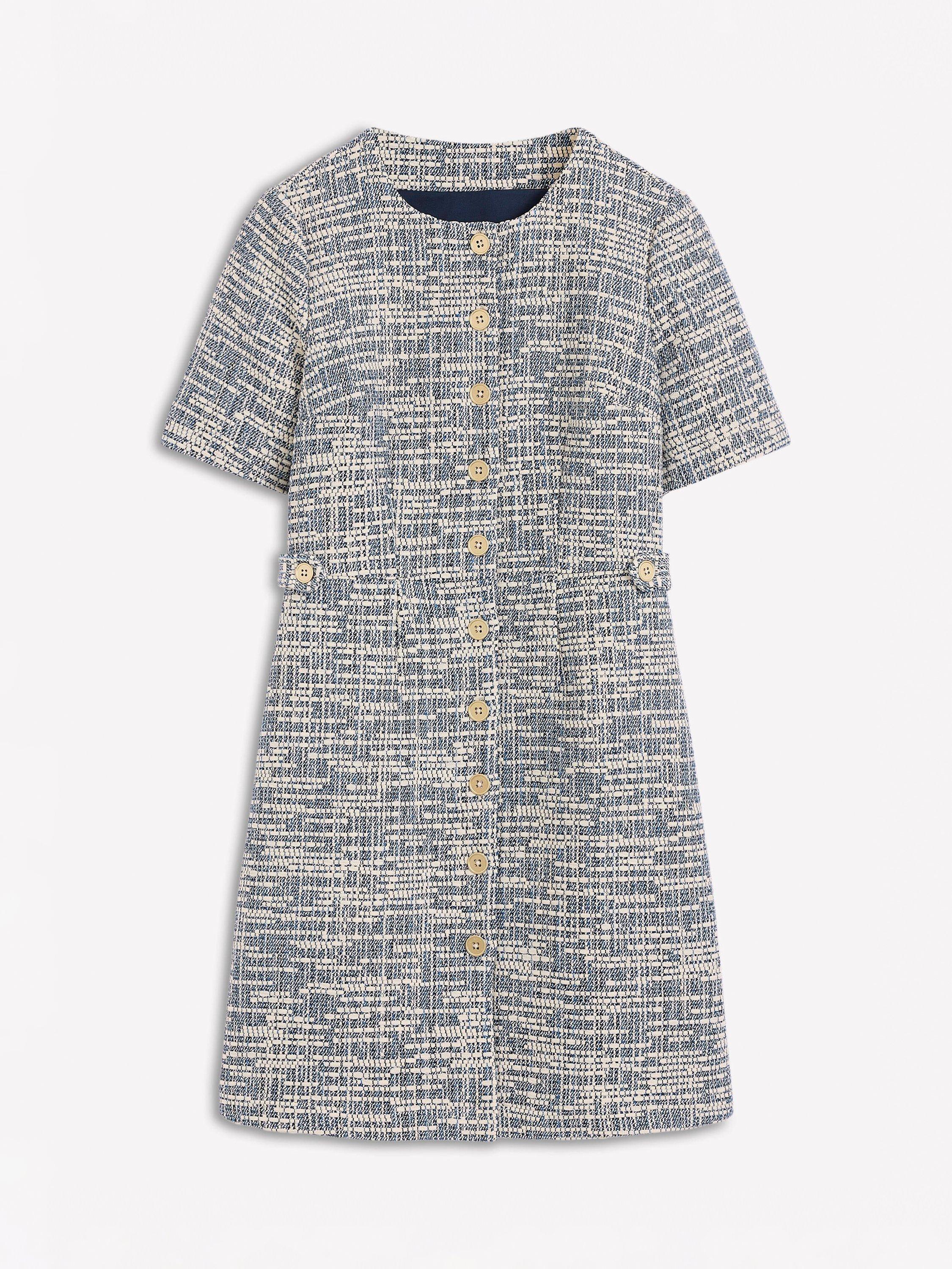 Product image 5 of 5, which shows Boden Textured Tab Shift Dress, Blue/White, 8