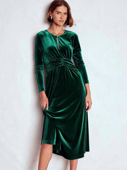 Boden Tilda Velvet Midi Dress, Botanical Garden
