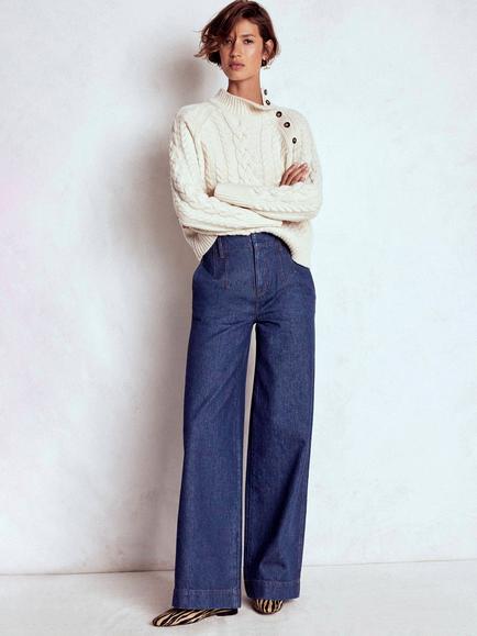Boden Stitch Detail Wide Leg Jeans, Indigo, Indigo