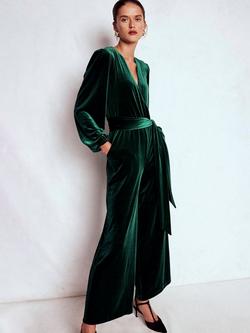 Boden Velvet Wrap Jumpsuit, Emerald Night - view 2, Emerald Night