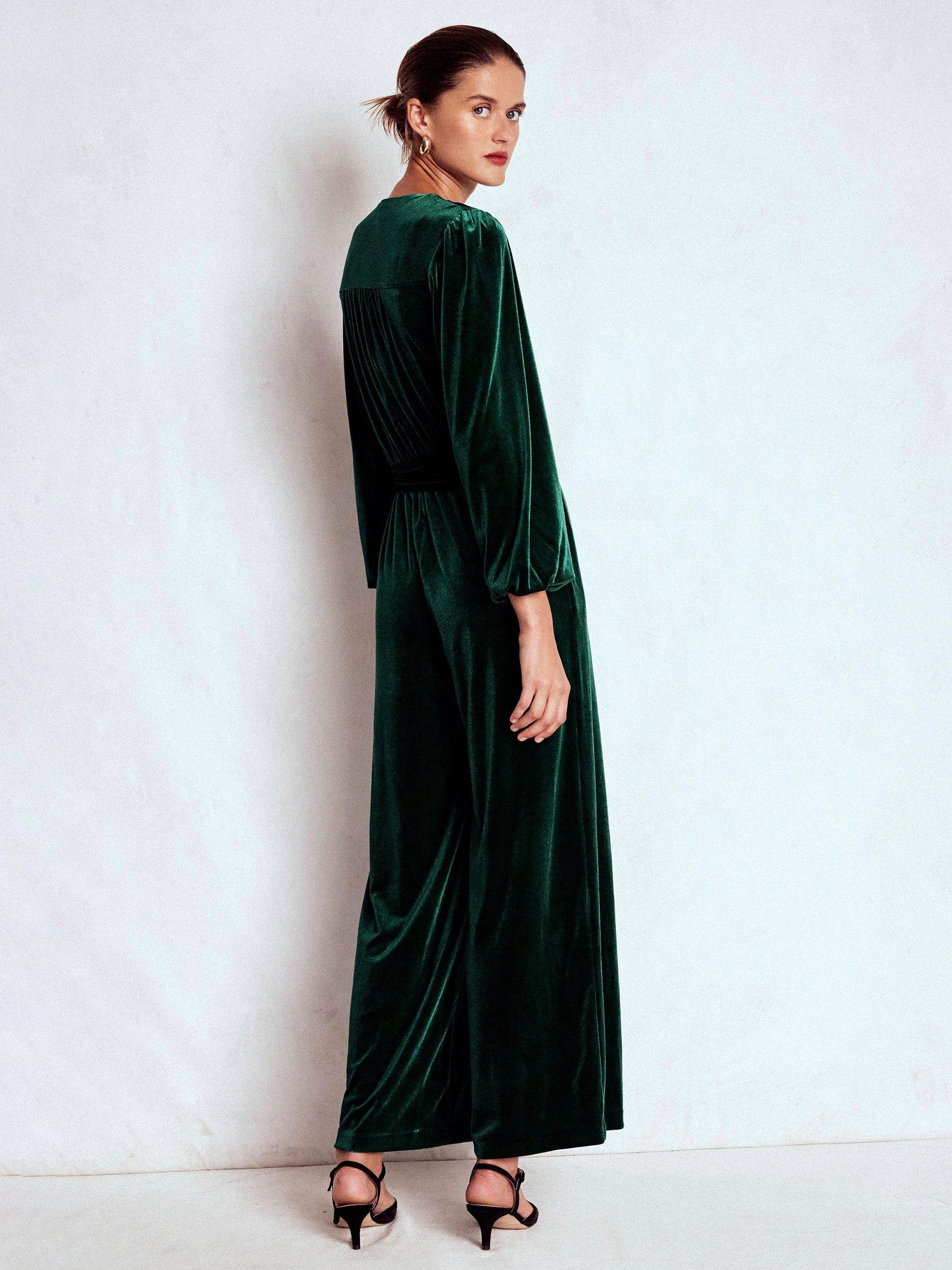 Product image 4 of 5, which shows Boden Velvet Wrap Jumpsuit, Emerald Night, 10