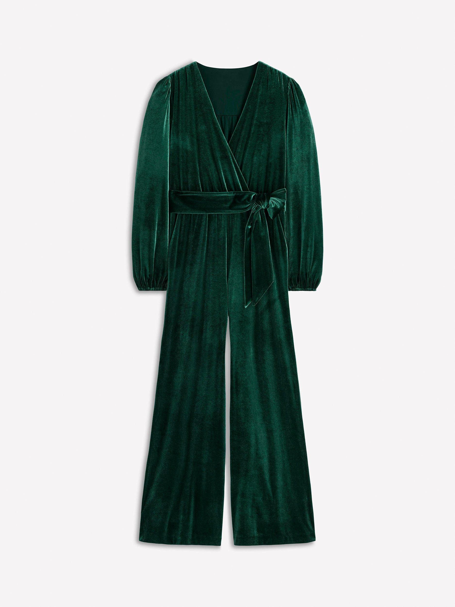 Product image 5 of 5, which shows Boden Velvet Wrap Jumpsuit, Emerald Night, 10