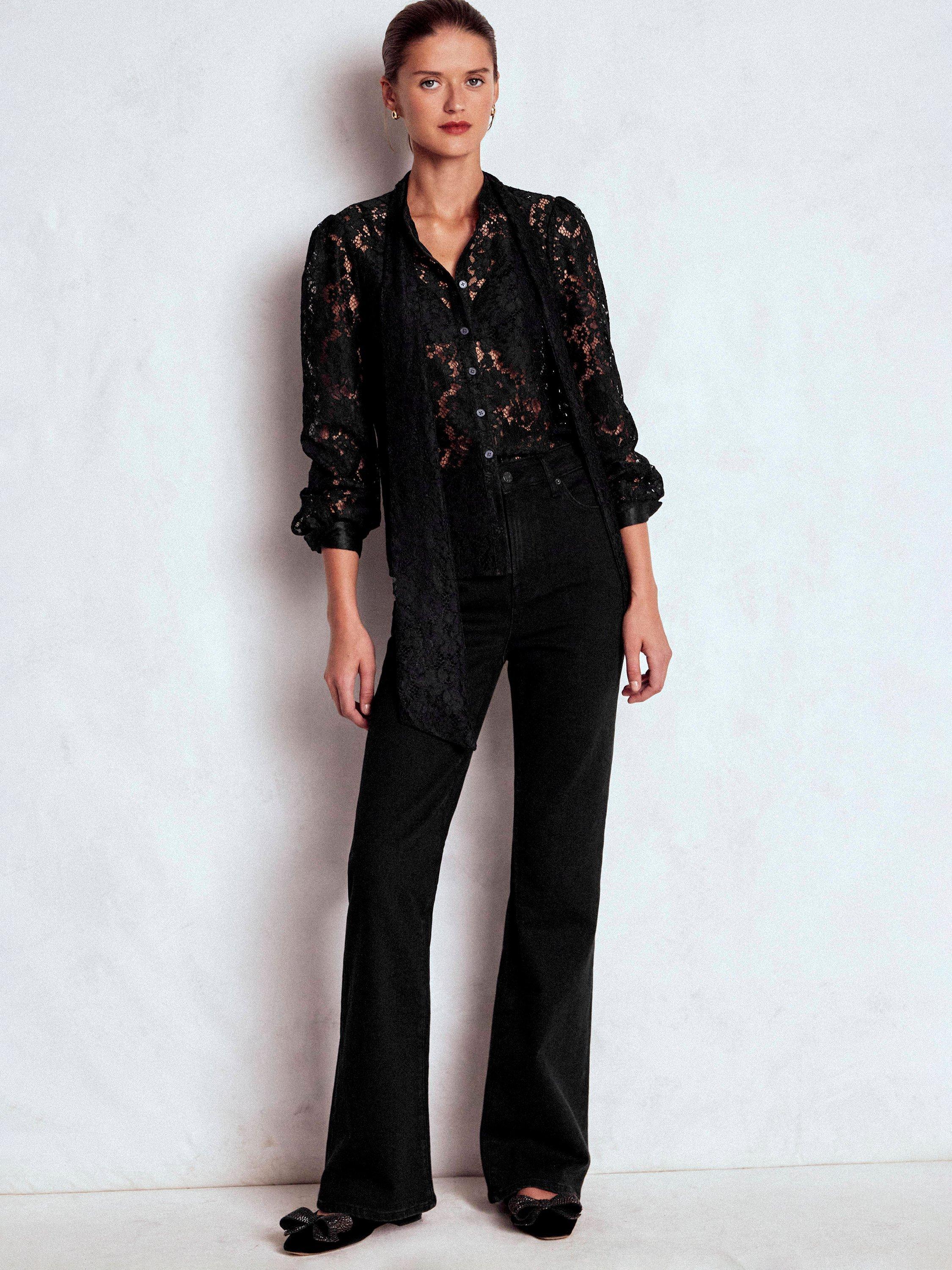 Product image 4 of 6, which shows Boden Lace Tie Neck Top, Black, 16